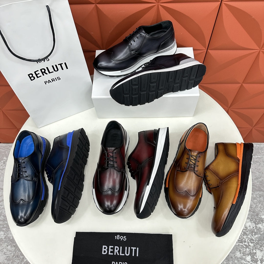 Berlut*布鲁提升级版第四代私模大底FastTrack皮革运动鞋官方11,200最新款男士休闲运动跑