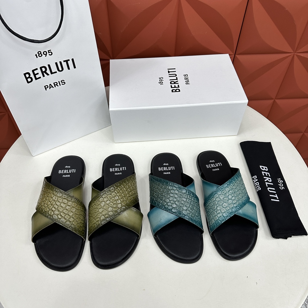 Berlut*布鲁提SifnosScritto皮革凉鞋拖鞋上新春夏系列意大利生产EGIO楦凝聚工艺与创意