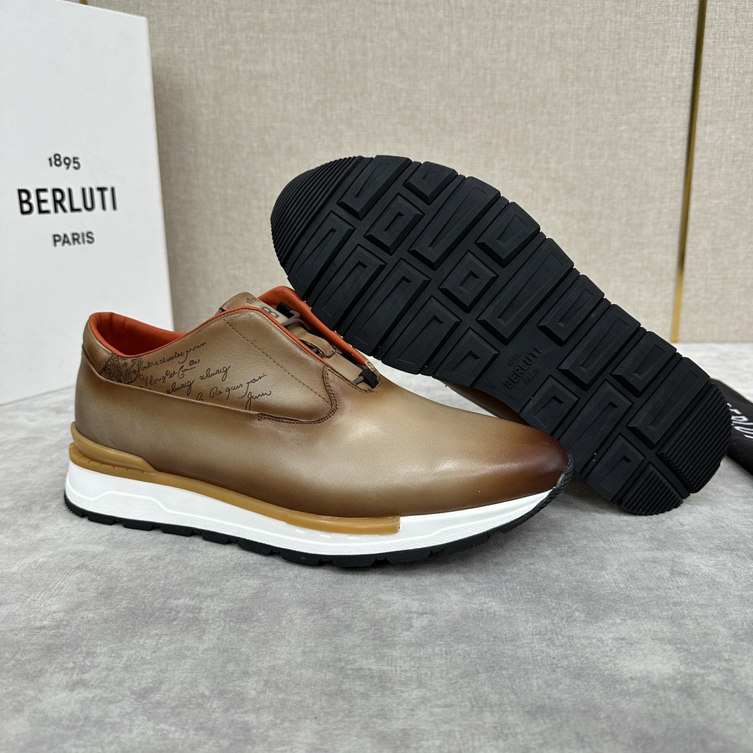 Berlut*布鲁提升级版第四代私模大底FastTrack皮革运动鞋官方11,500最新款男士休闲运动跑