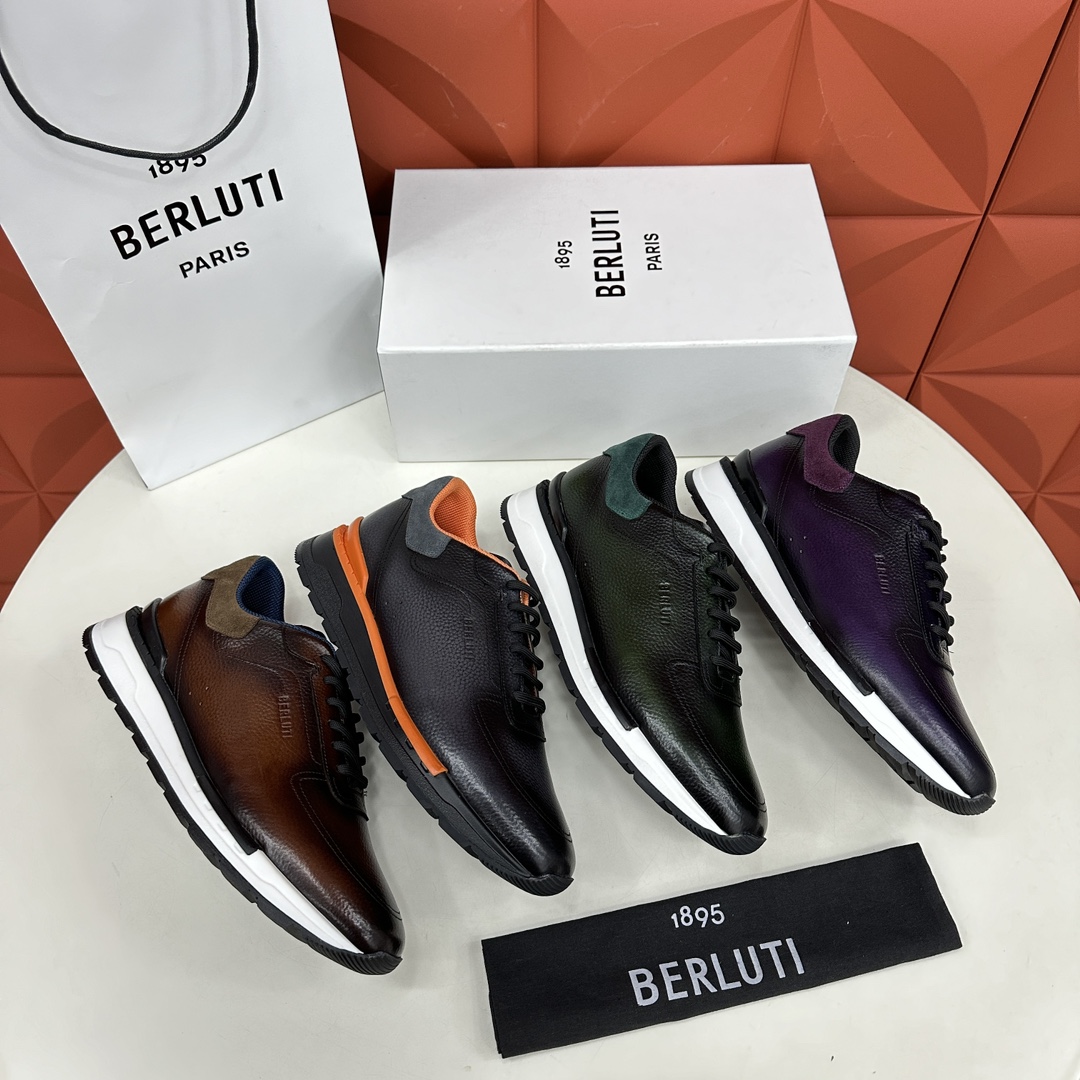 Berlut*布鲁提升级版第四代私模大底FastTrack皮革运动鞋官方15,600最新款男士休闲运动跑