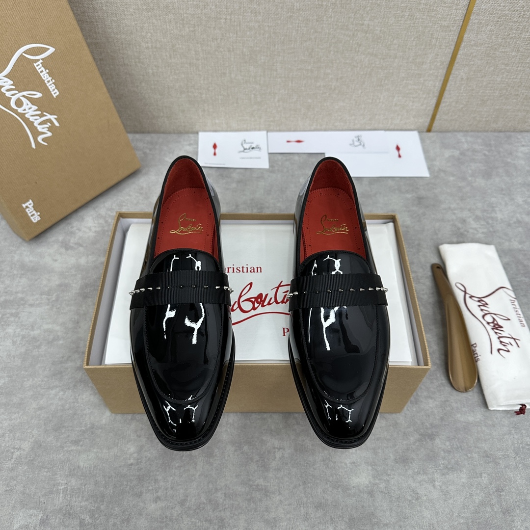 CL新品乐福鞋皮鞋Christia*Loubouti*红底鞋便鞋男士商务正装皮鞋帮面采用进口牛皮/开边珠