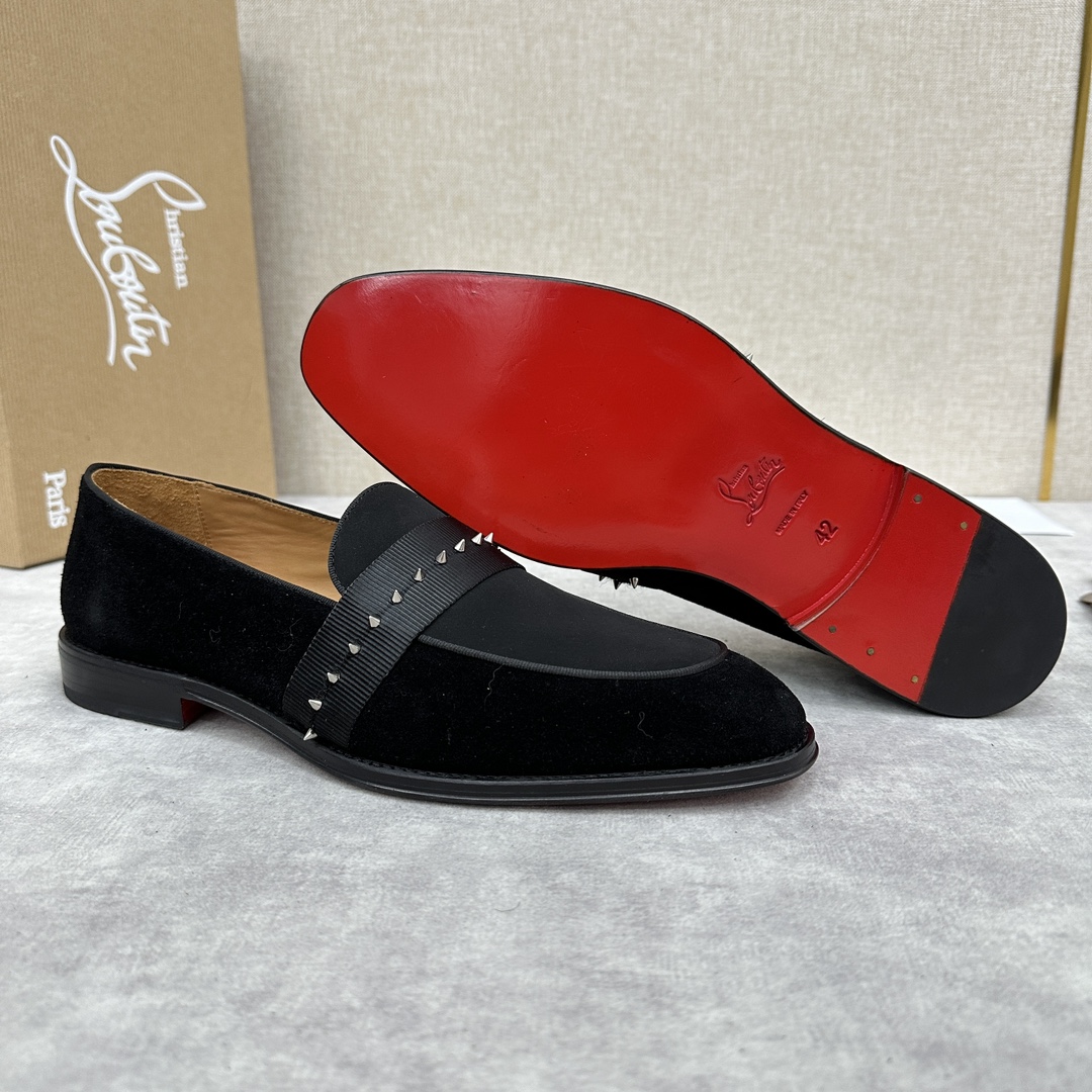 CL新品乐福鞋皮鞋Christia*Loubouti*红底鞋便鞋男士商务正装皮鞋帮面采用进口牛皮/开边珠