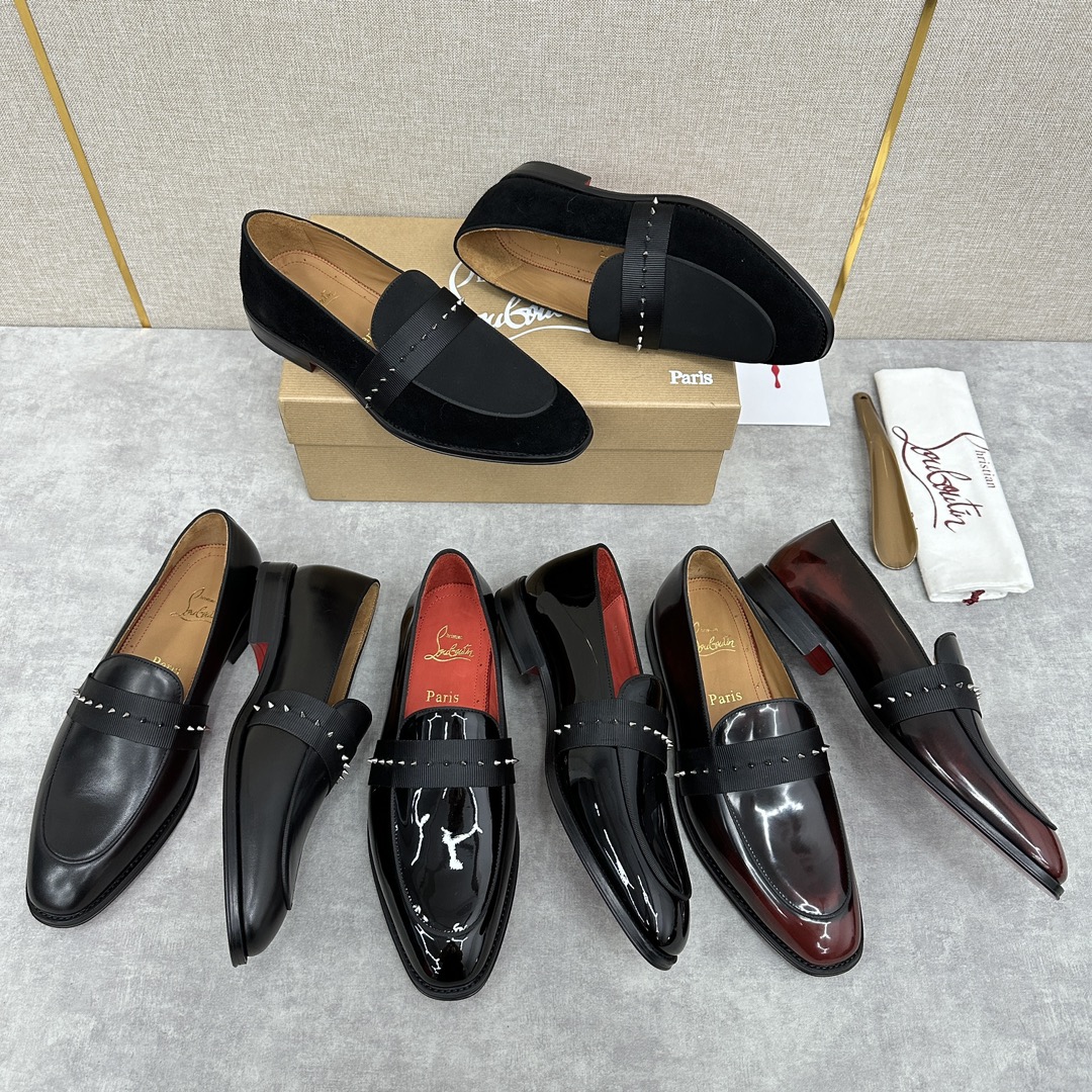 CL新品乐福鞋皮鞋Christia*Loubouti*红底鞋便鞋男士商务正装皮鞋帮面采用进口牛皮/开边珠