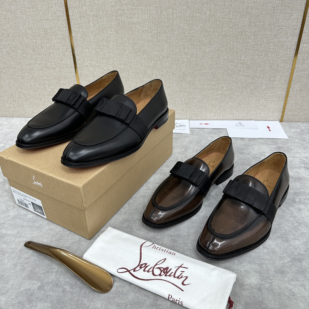 CL新品乐福鞋皮鞋Christia*Loubouti*红底鞋便鞋男士商务正装皮鞋帮面采用进口牛皮/开边珠