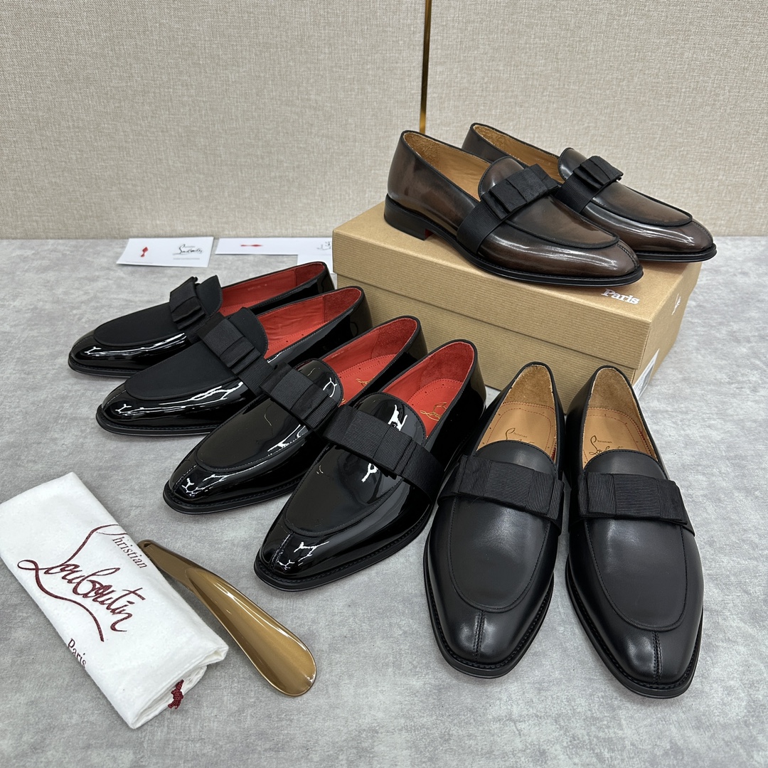 CL新品乐福鞋皮鞋Christia*Loubouti*红底鞋便鞋男士商务正装皮鞋帮面采用进口牛皮/开边珠