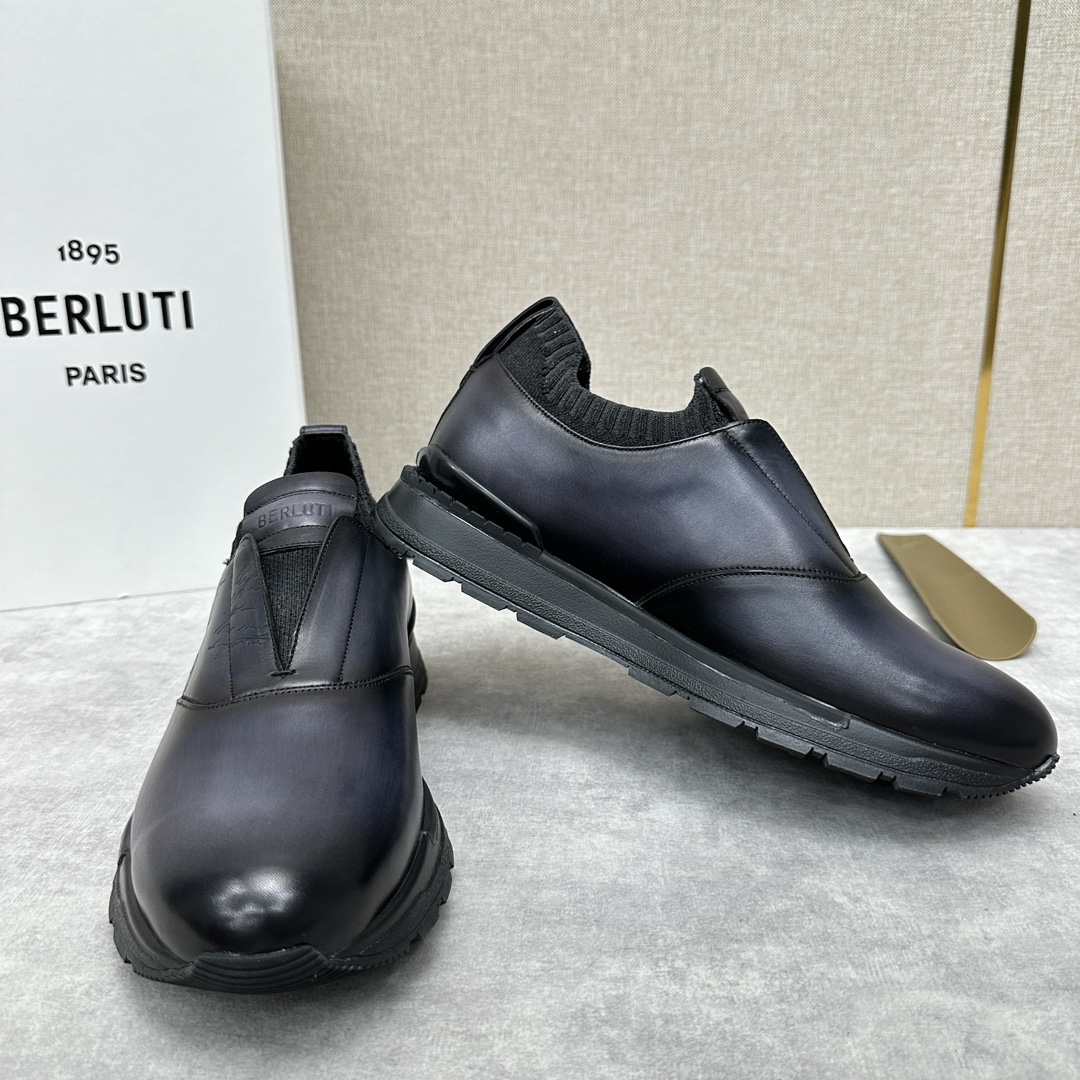 Berlut*布鲁提升级版第四代私模大底FastTrack皮革运动鞋官方16700最新款男士休闲飞织一脚