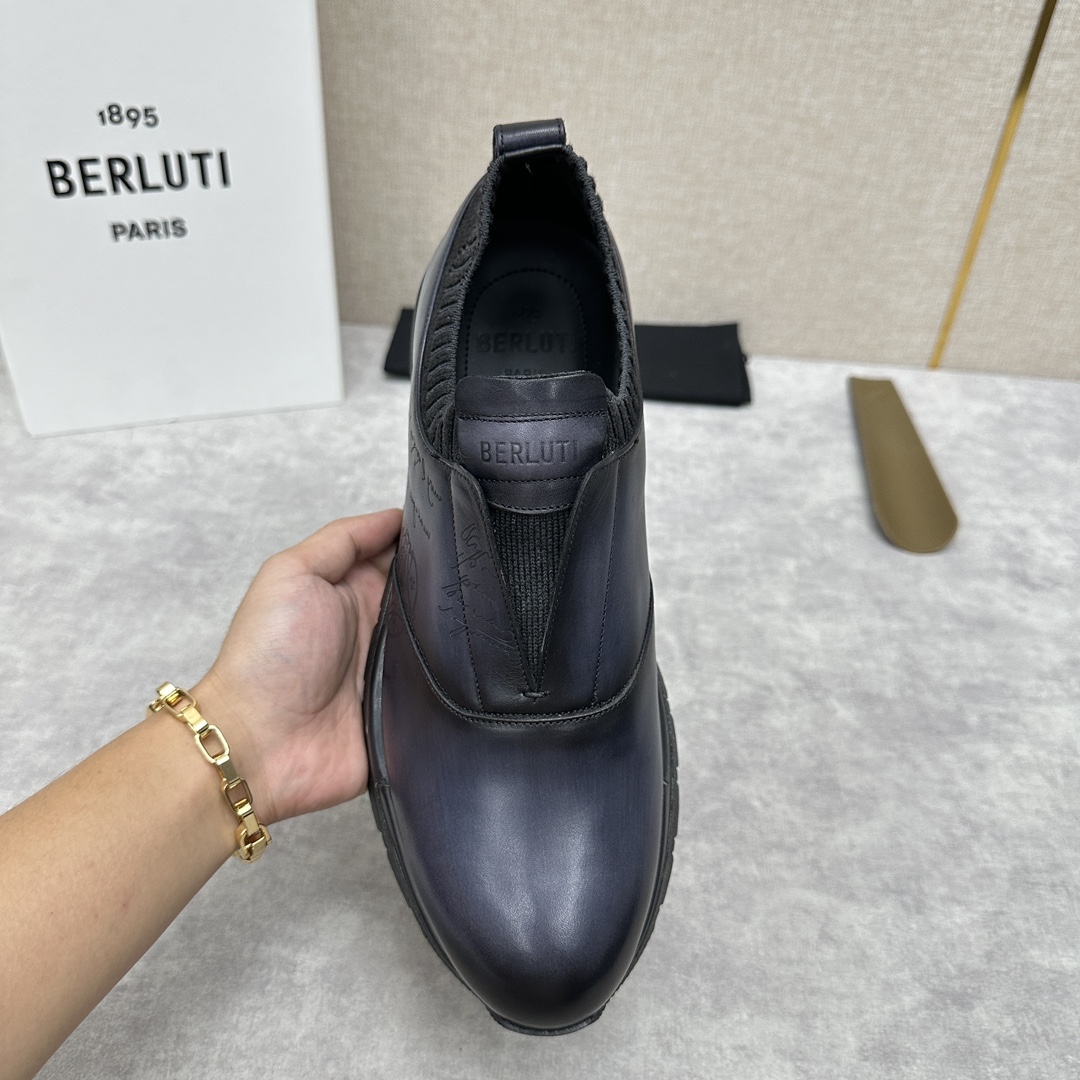 Berlut*布鲁提升级版第四代私模大底FastTrack皮革运动鞋官方16700最新款男士休闲飞织一脚