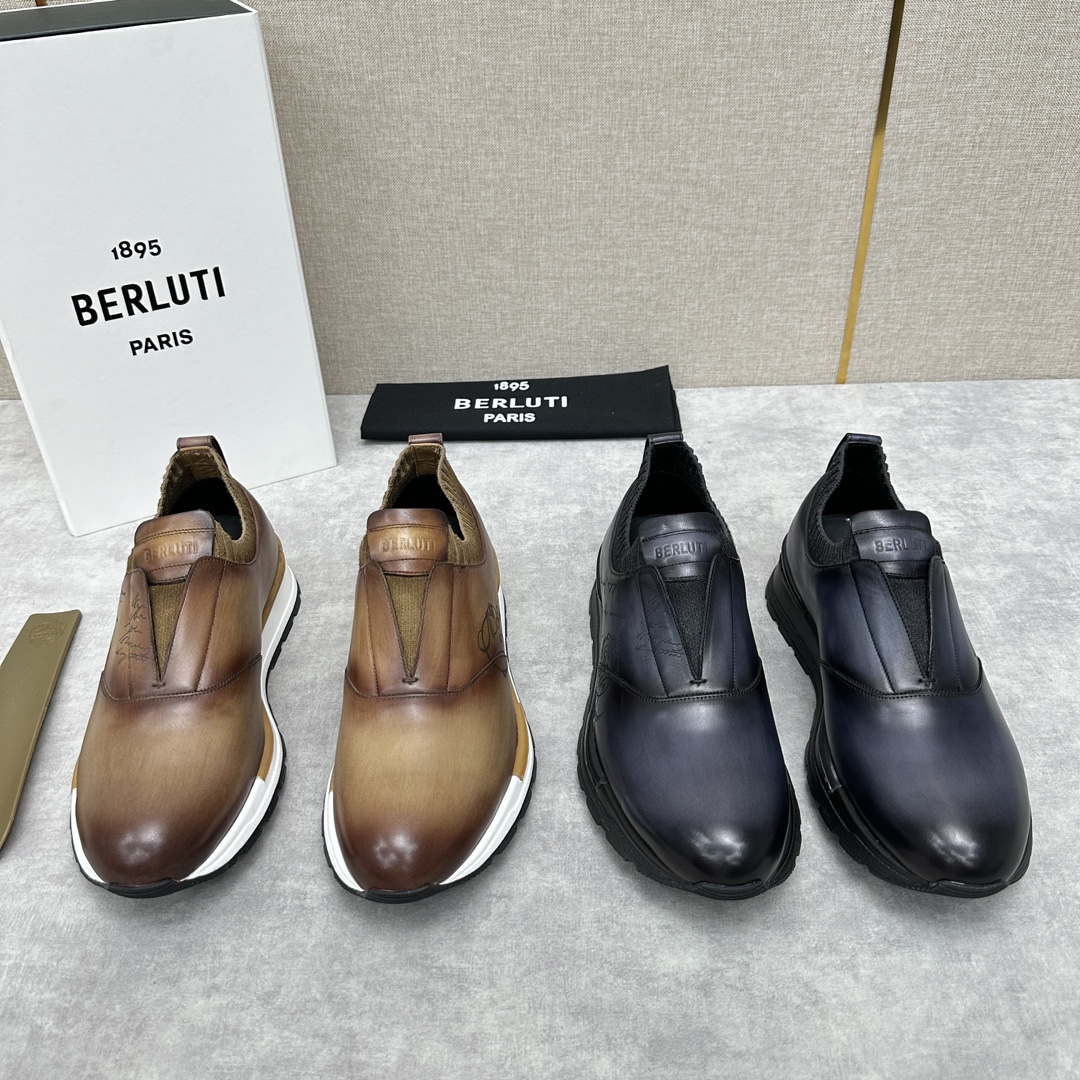 Berlut*布鲁提升级版第四代私模大底FastTrack皮革运动鞋官方16700最新款男士休闲飞织一脚