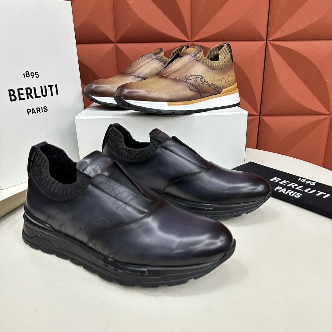 Berlut*布鲁提升级版第四代私模大底FastTrack皮革运动鞋官方16700最新款男士休闲飞织一脚