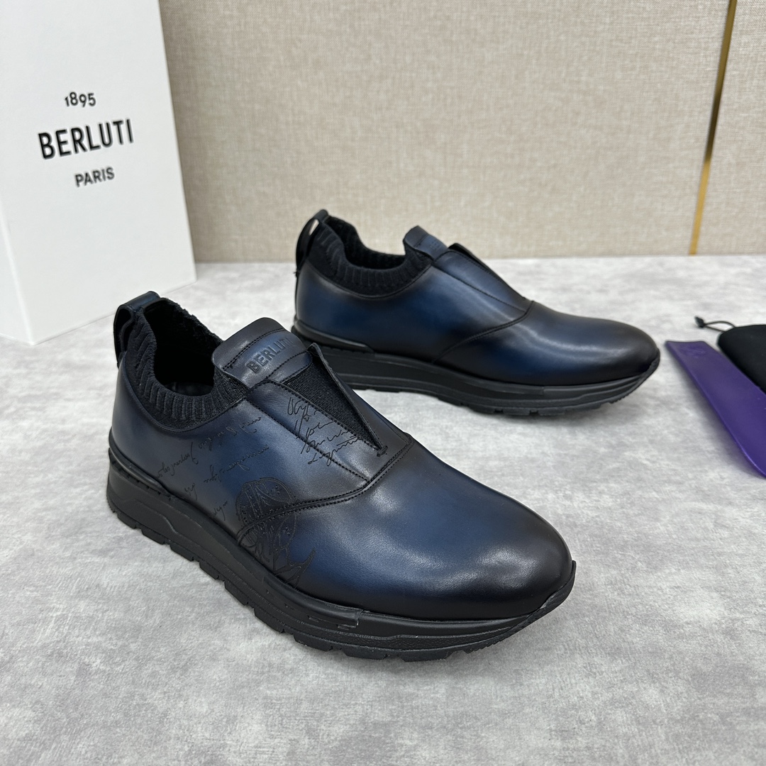 Berlut*布鲁提升级版第四代私模大底FastTrack皮革运动鞋官方16700最新款男士休闲飞织一脚