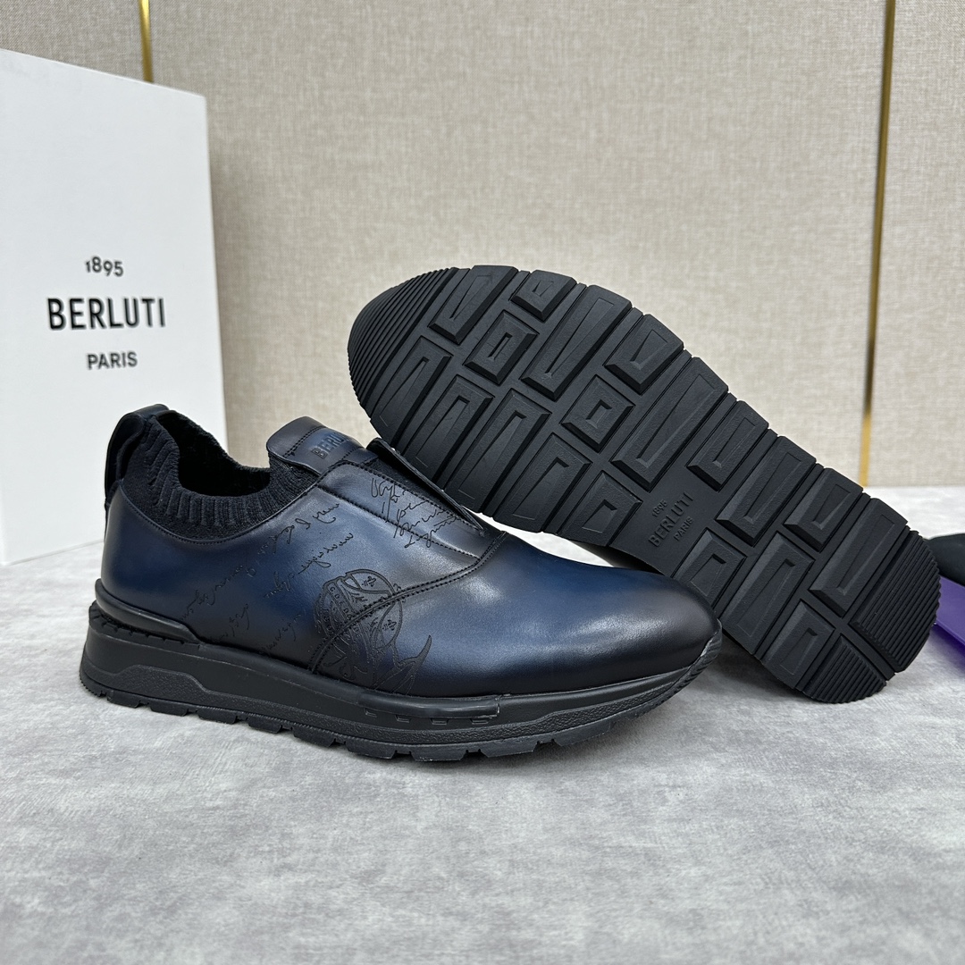 Berlut*布鲁提升级版第四代私模大底FastTrack皮革运动鞋官方16700最新款男士休闲飞织一脚