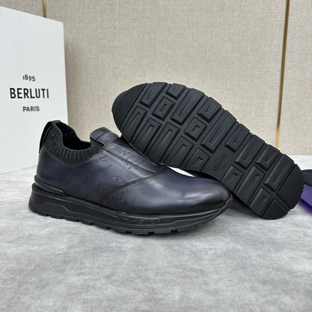 Berlut*布鲁提升级版第四代私模大底FastTrack皮革运动鞋官方16700最新款男士休闲飞织一脚