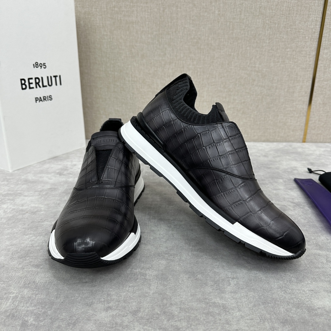 Berlut*布鲁提升级版第四代私模大底FastTrack皮革运动鞋官方16700最新款男士休闲飞织一脚