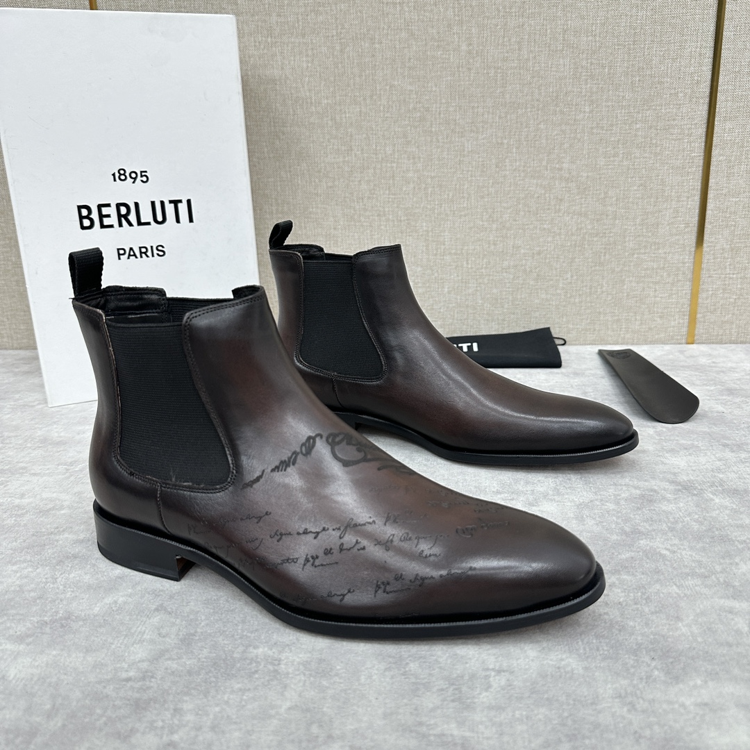 Berlut*布鲁提CursiveGalet皮靴官方17,700新款男士靴子固特异手工暗缝工艺靴子柔软而