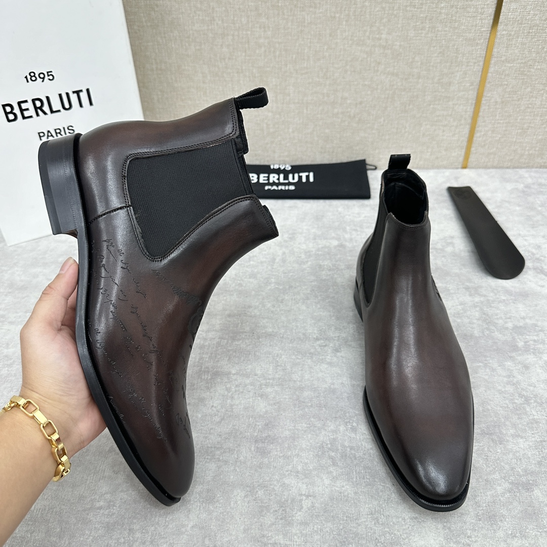 Berlut*布鲁提CursiveGalet皮靴官方17,700新款男士靴子固特异手工暗缝工艺靴子柔软而