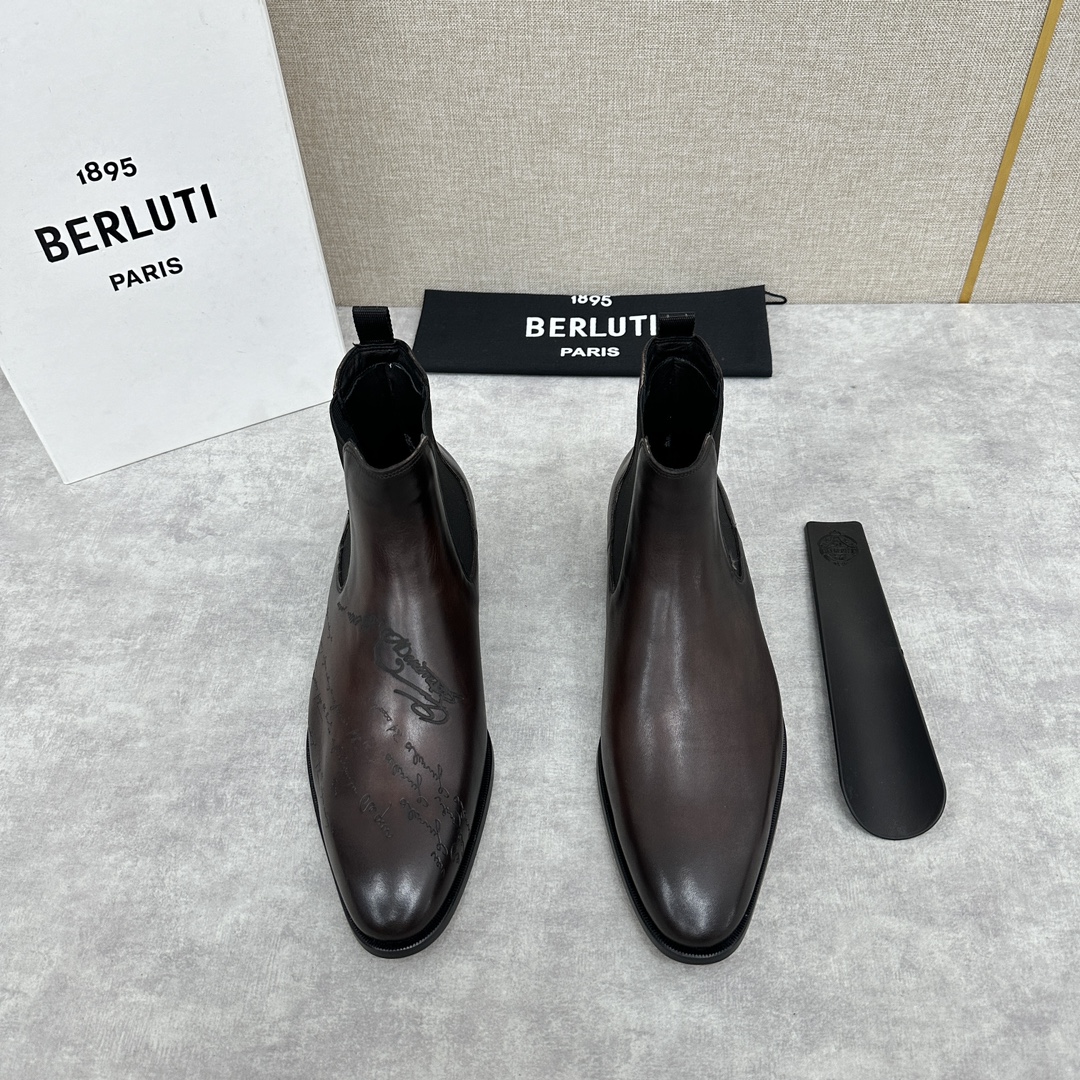 Berlut*布鲁提CursiveGalet皮靴官方17,700新款男士靴子固特异手工暗缝工艺靴子柔软而