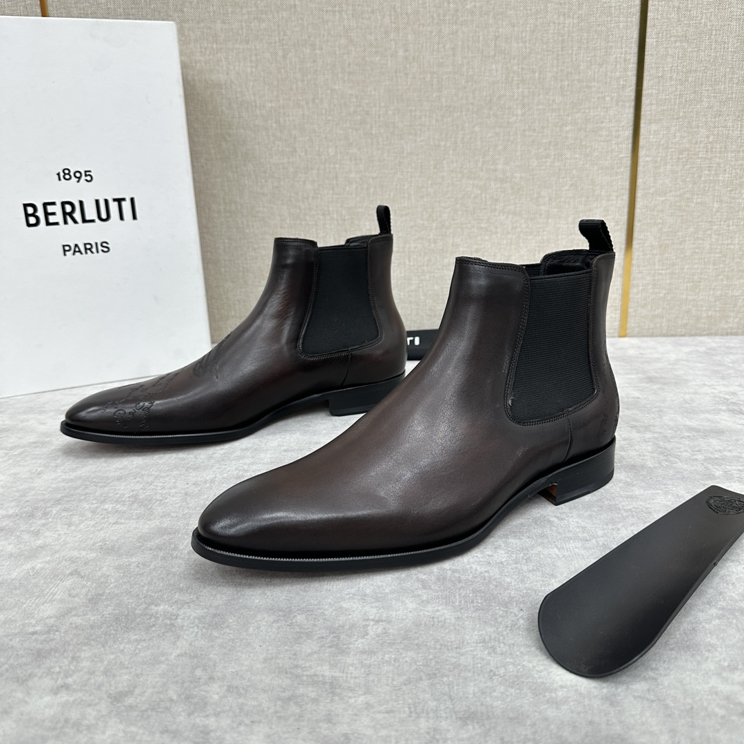 Berlut*布鲁提CursiveGalet皮靴官方17,700新款男士靴子固特异手工暗缝工艺靴子柔软而