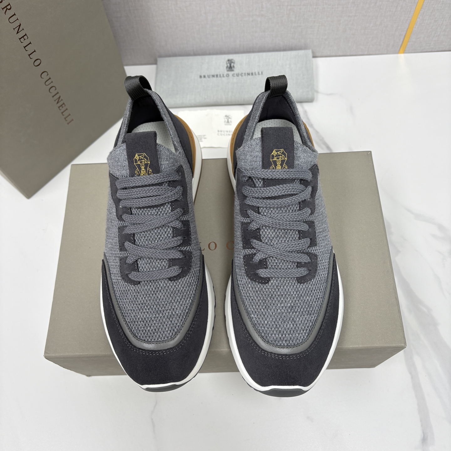 💋💍BC新品 Brunello Cucinell* 混色针织拼接绒面低帮运动鞋 官方 9,600 采用高