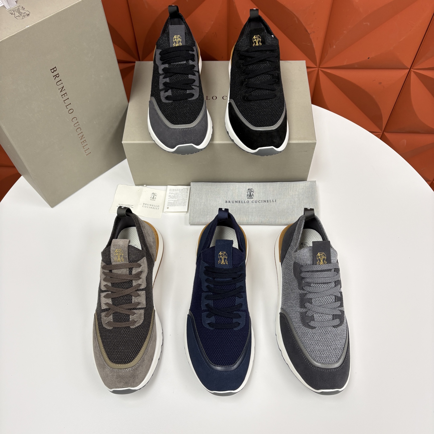 💋💍BC新品 Brunello Cucinell* 混色针织拼接绒面低帮运动鞋 官方 9,600 采用高