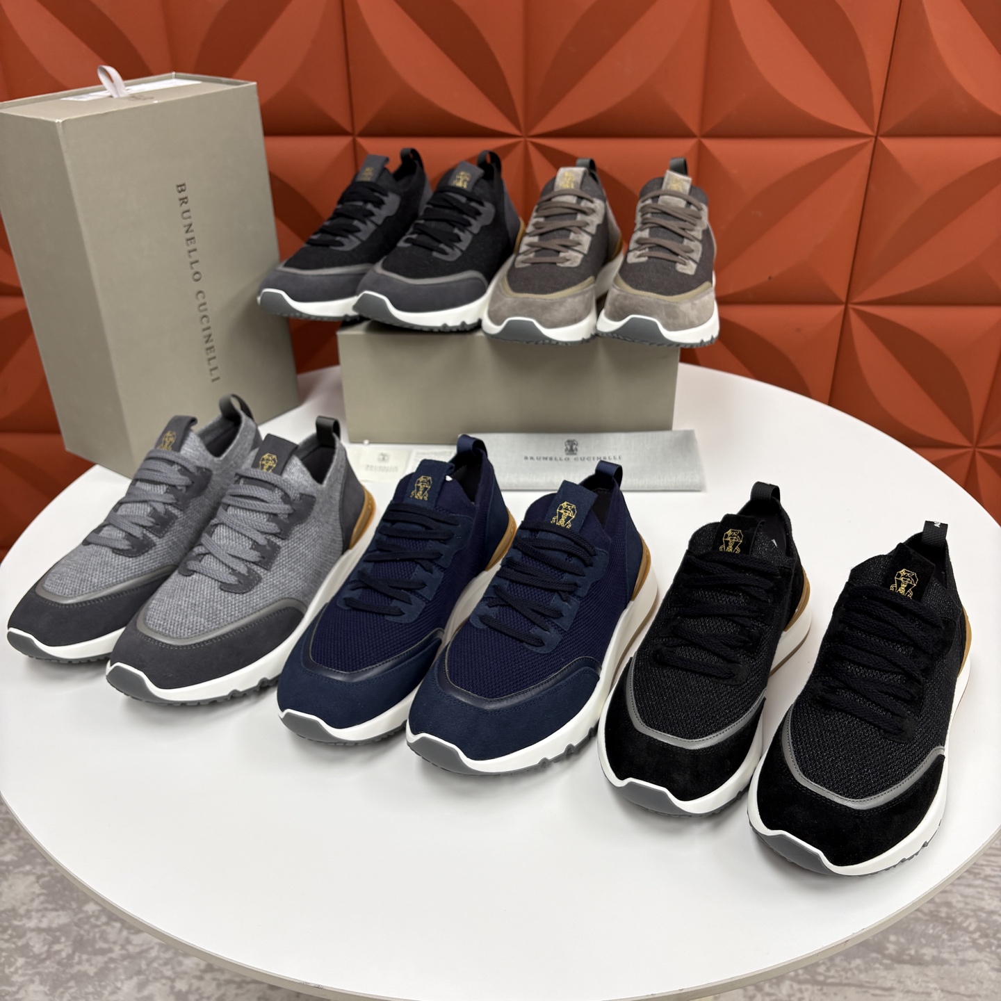 💋💍BC新品 Brunello Cucinell* 混色针织拼接绒面低帮运动鞋 官方 9,600 采用高