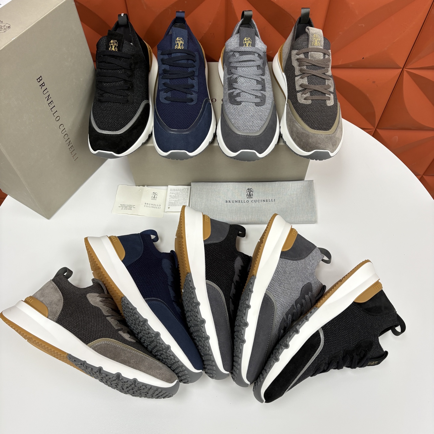 💋💍BC新品 Brunello Cucinell* 混色针织拼接绒面低帮运动鞋 官方 9,600 采用高
