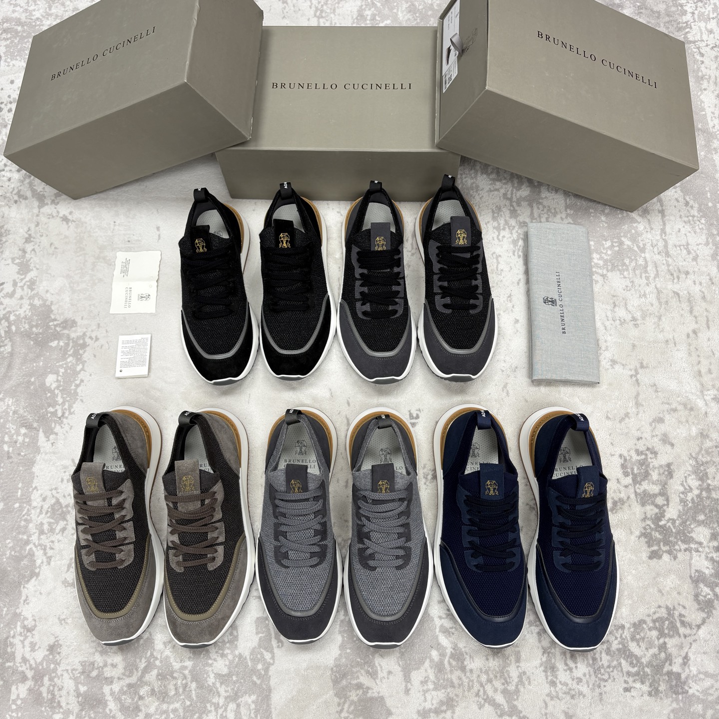 💋💍BC新品 Brunello Cucinell* 混色针织拼接绒面低帮运动鞋 官方 9,600 采用高