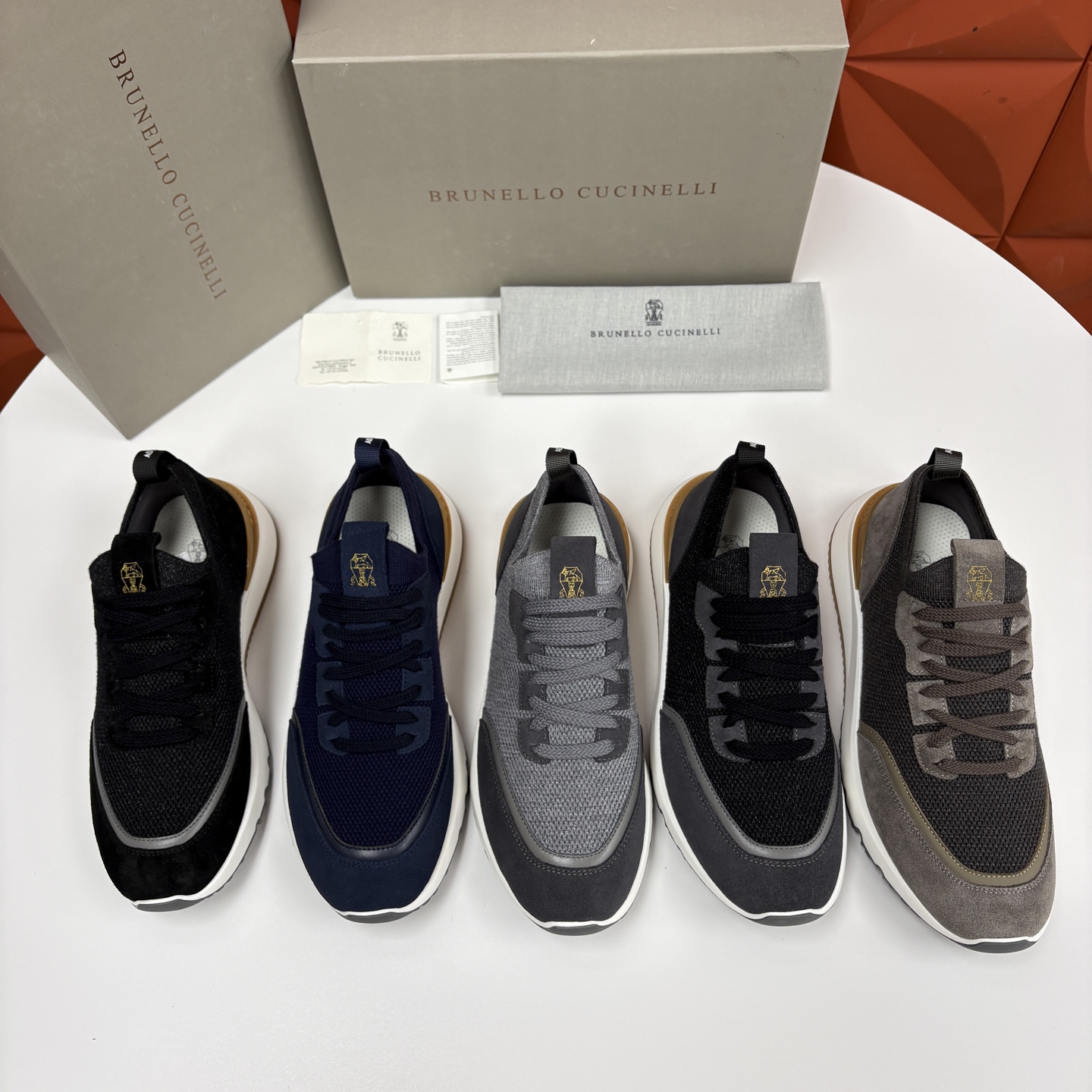 💋💍BC新品 Brunello Cucinell* 混色针织拼接绒面低帮运动鞋 官方 9,600 采用高