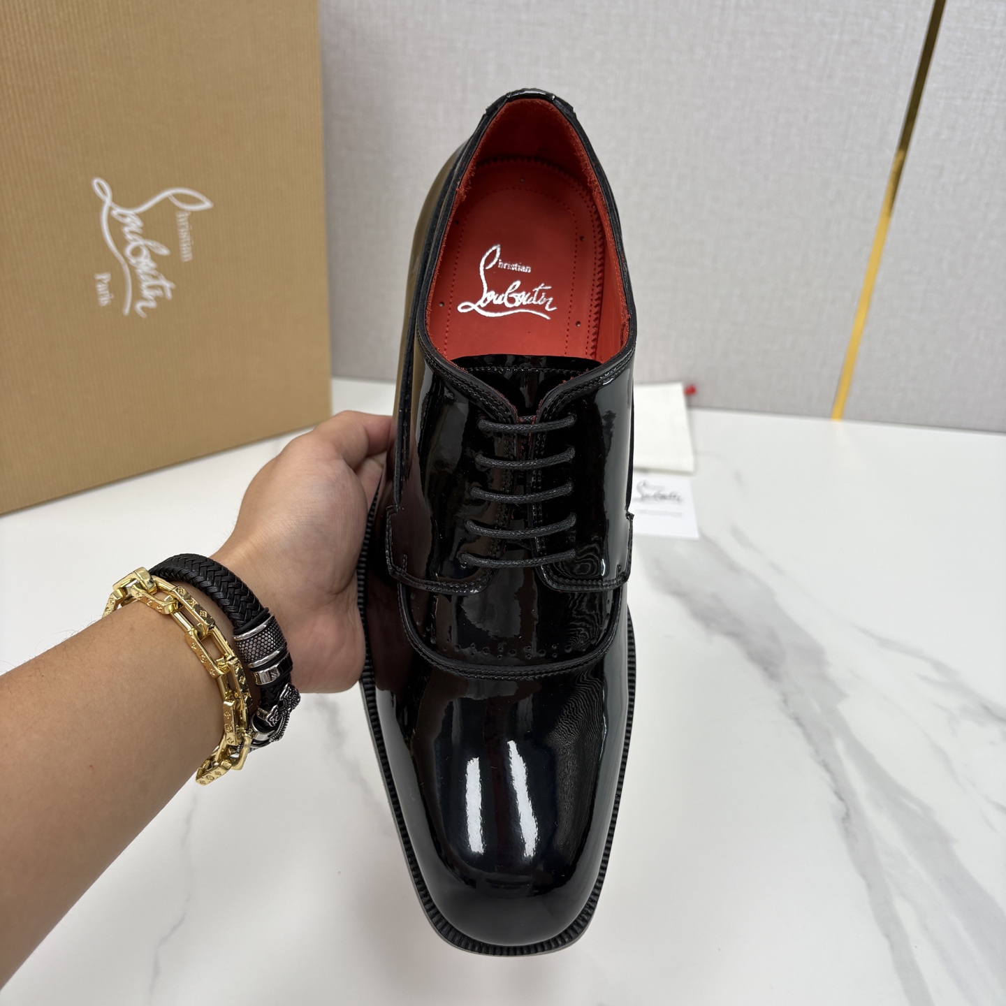 💋💍 CL 新品男士正装鞋皮鞋 Christia* Loubouti* 红底鞋 皮革肌理与红底美学的绅士