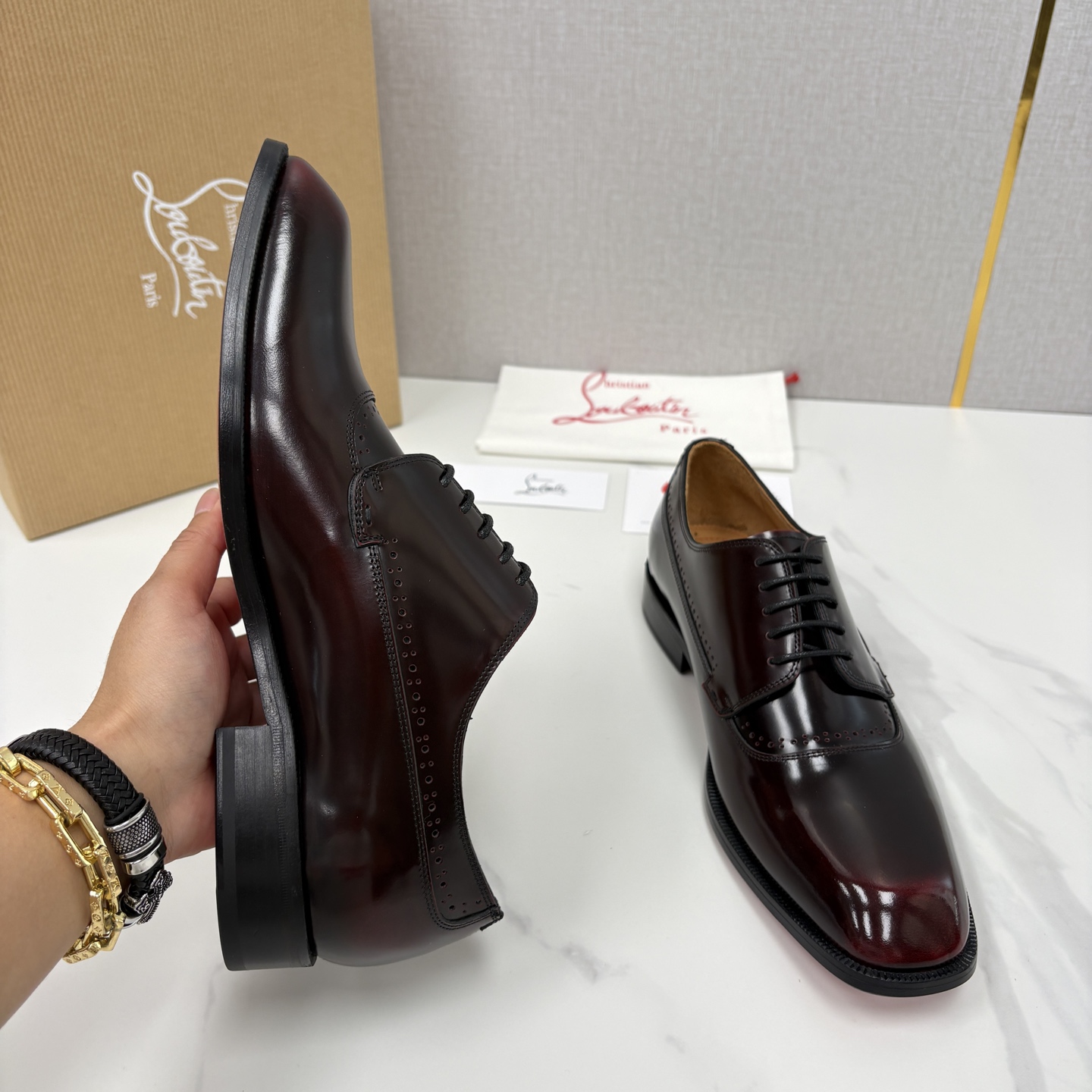 💋💍 CL 新品男士正装鞋皮鞋 Christia* Loubouti* 红底鞋 皮革肌理与红底美学的绅士