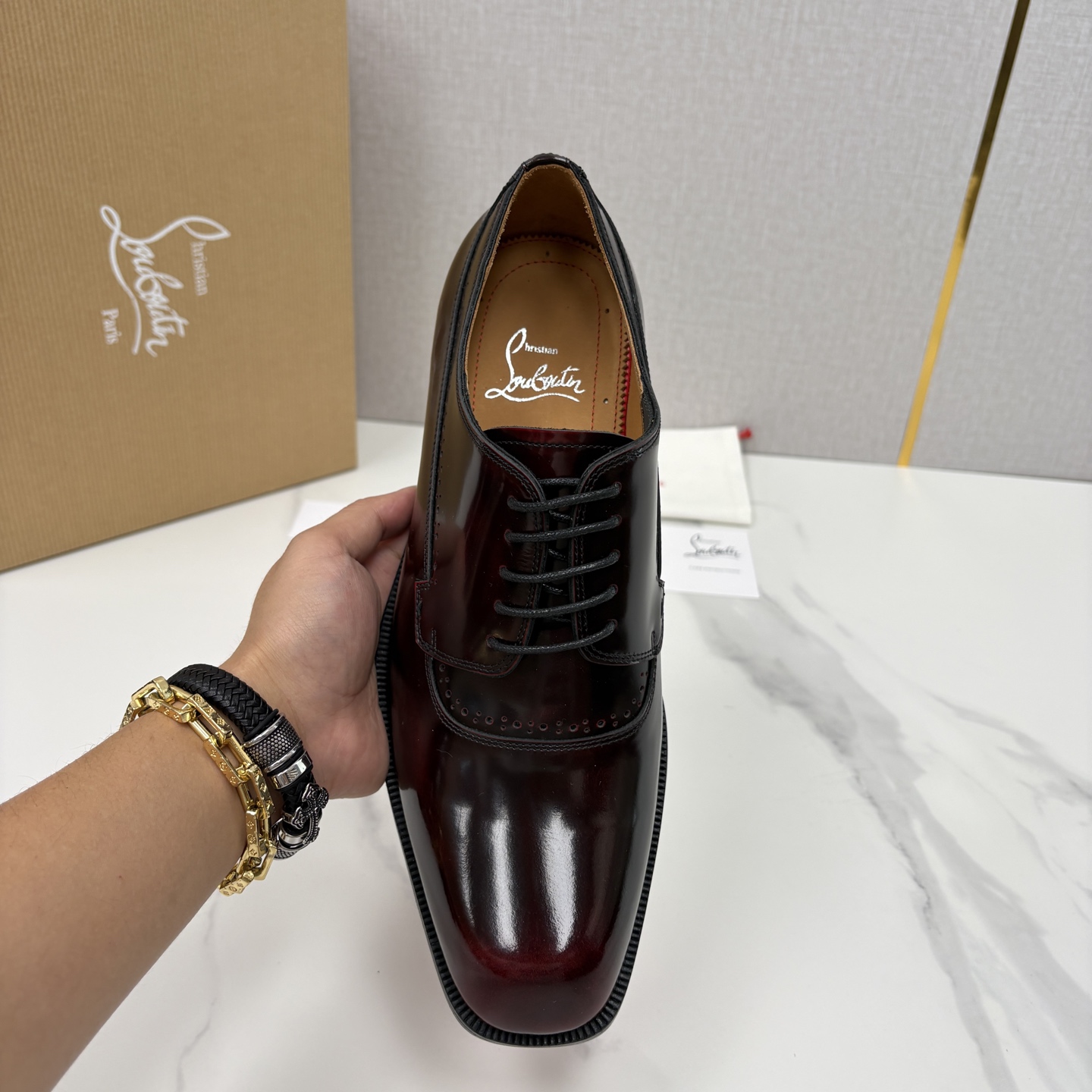 💋💍 CL 新品男士正装鞋皮鞋 Christia* Loubouti* 红底鞋 皮革肌理与红底美学的绅士