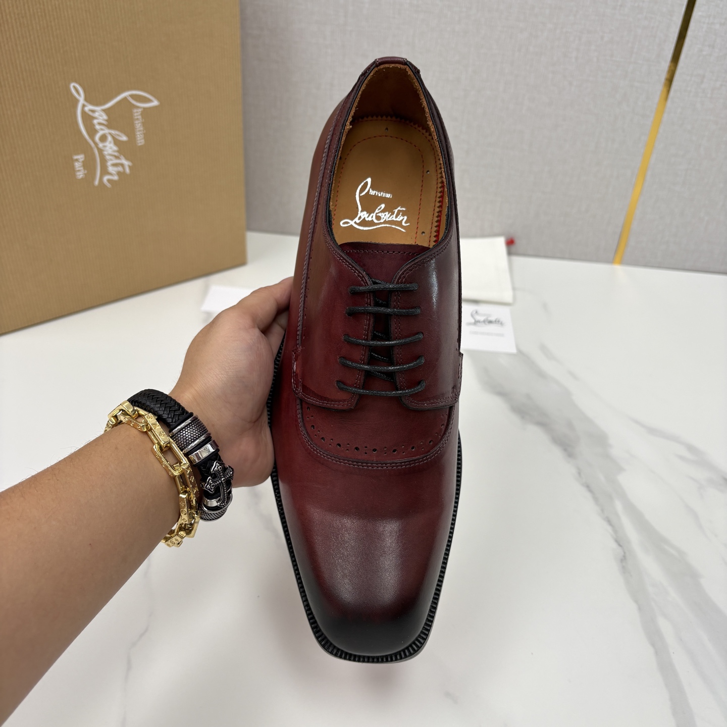 💋💍 CL 新品男士正装鞋皮鞋 Christia* Loubouti* 红底鞋 皮革肌理与红底美学的绅士