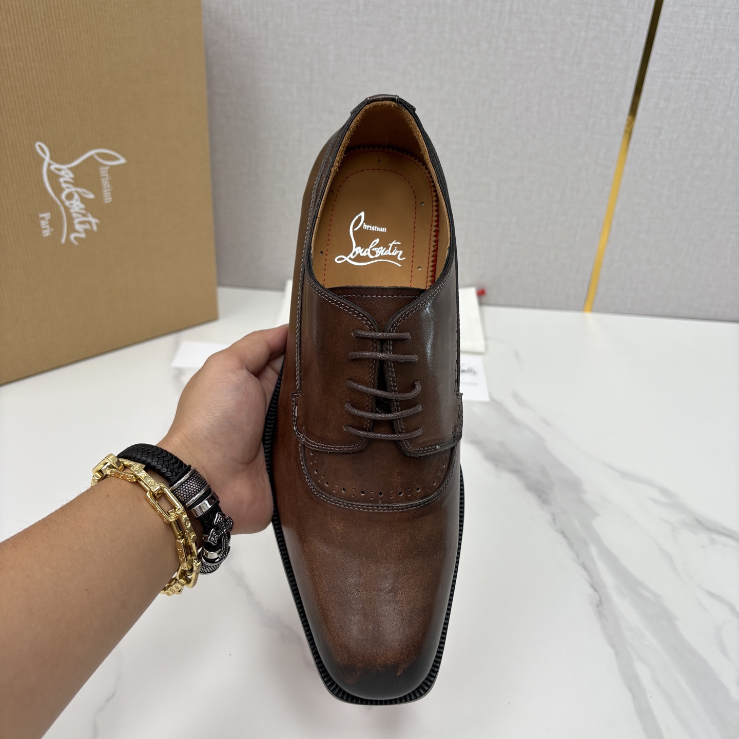 💋💍 CL 新品男士正装鞋皮鞋 Christia* Loubouti* 红底鞋 皮革肌理与红底美学的绅士