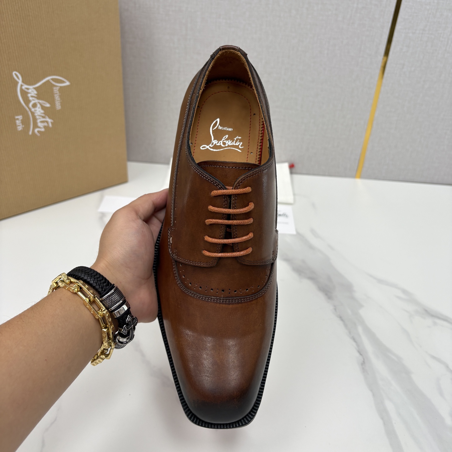 💋💍 CL 新品男士正装鞋皮鞋 Christia* Loubouti* 红底鞋 皮革肌理与红底美学的绅士