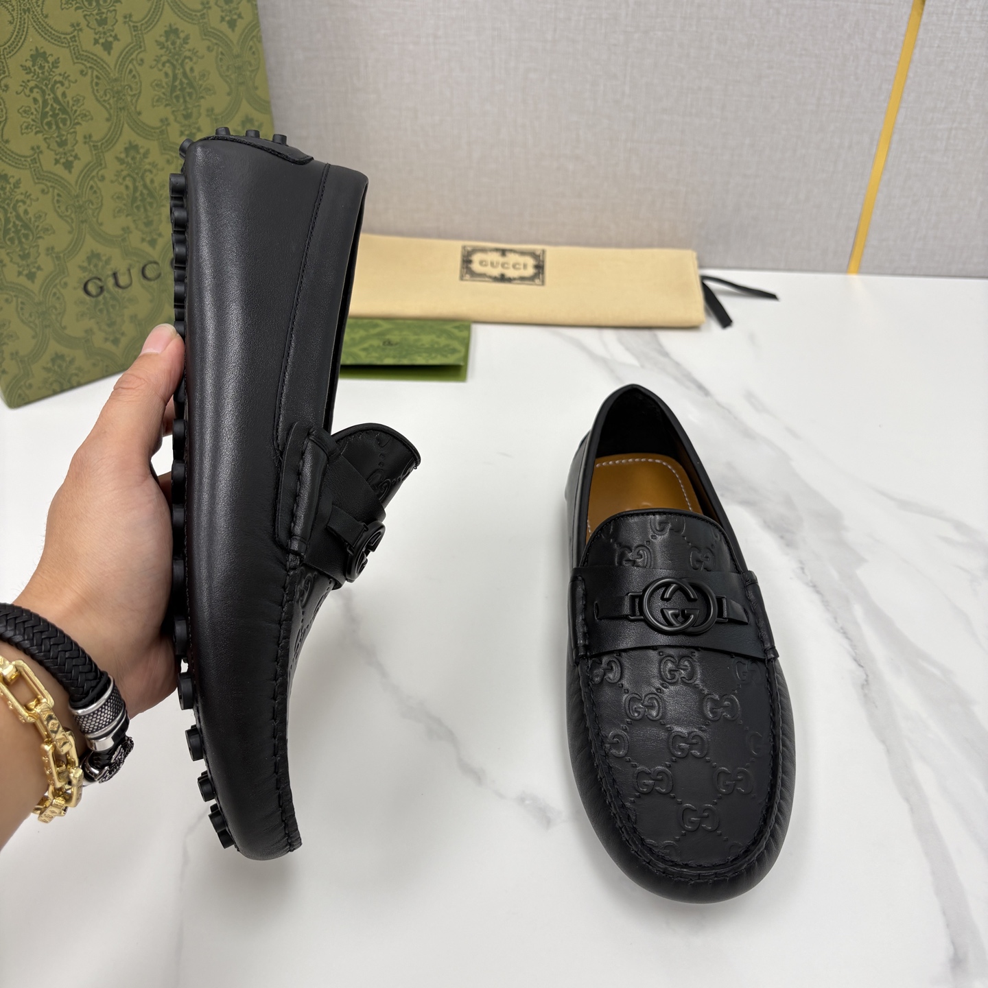 💋💍 G家 代购版 官网同步发售 GUCC* 古～驰 饰马衔扣男士驾车鞋 官方 7,300 经典款式豆豆