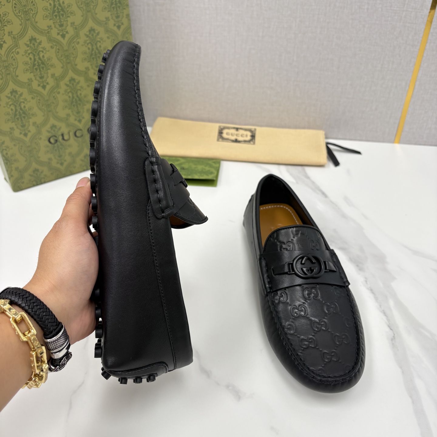 💋💍 G家 代购版 官网同步发售 GUCC* 古～驰 饰马衔扣男士驾车鞋 官方 7,300 经典款式豆豆