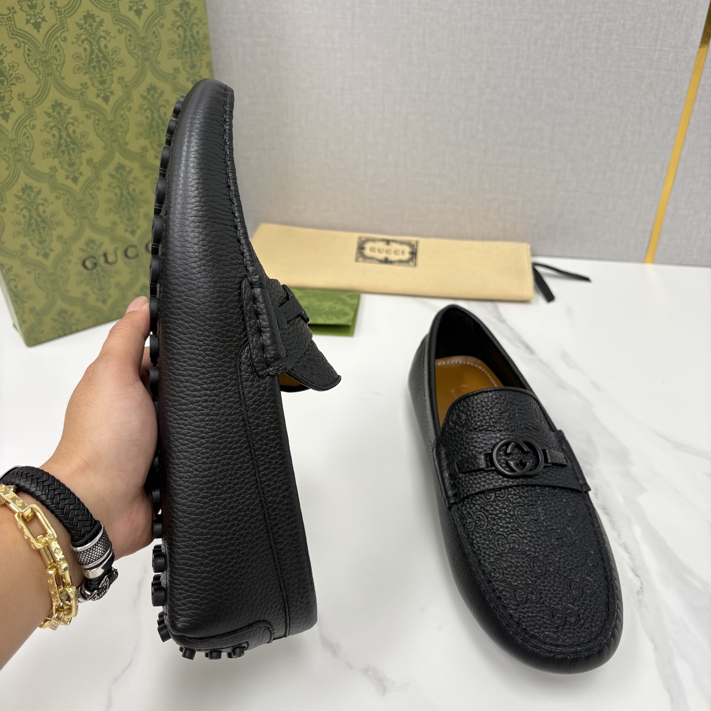 💋💍 G家 代购版 官网同步发售 GUCC* 古～驰 饰马衔扣男士驾车鞋 官方 7,300 经典款式豆豆