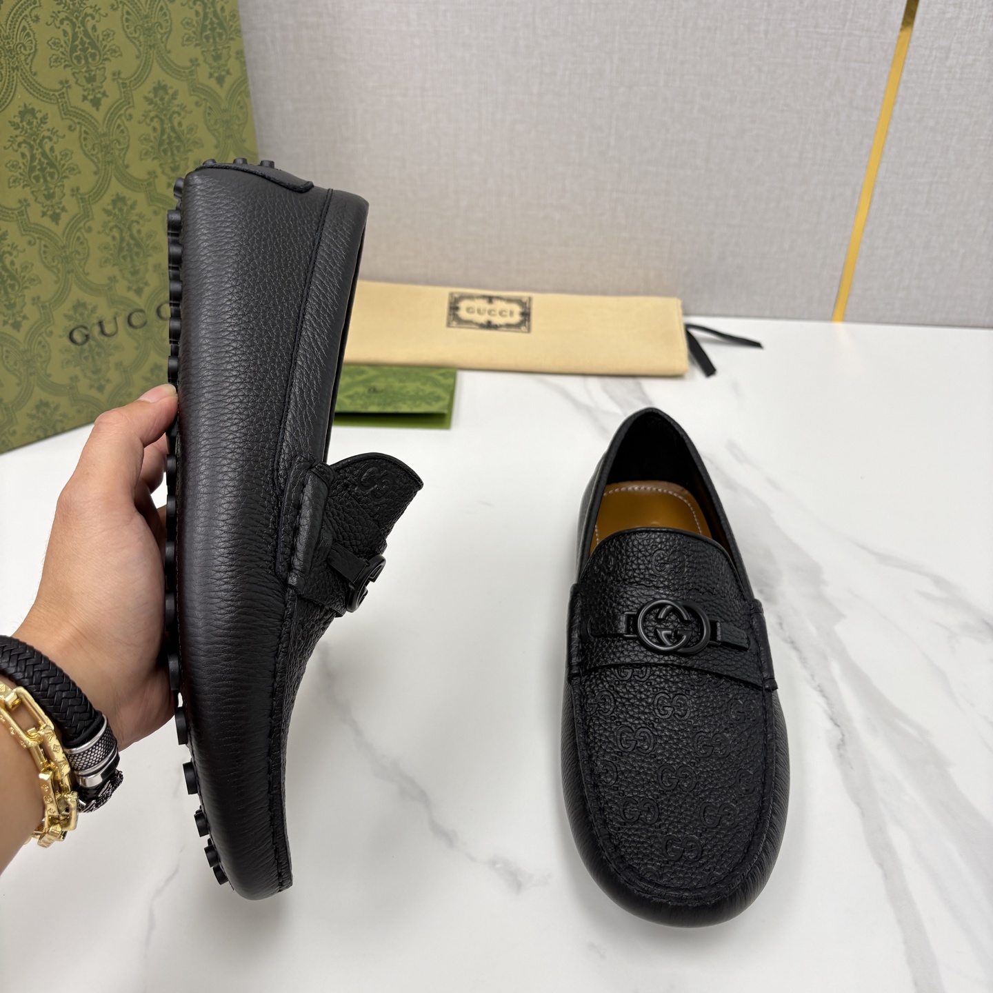 💋💍 G家 代购版 官网同步发售 GUCC* 古～驰 饰马衔扣男士驾车鞋 官方 7,300 经典款式豆豆