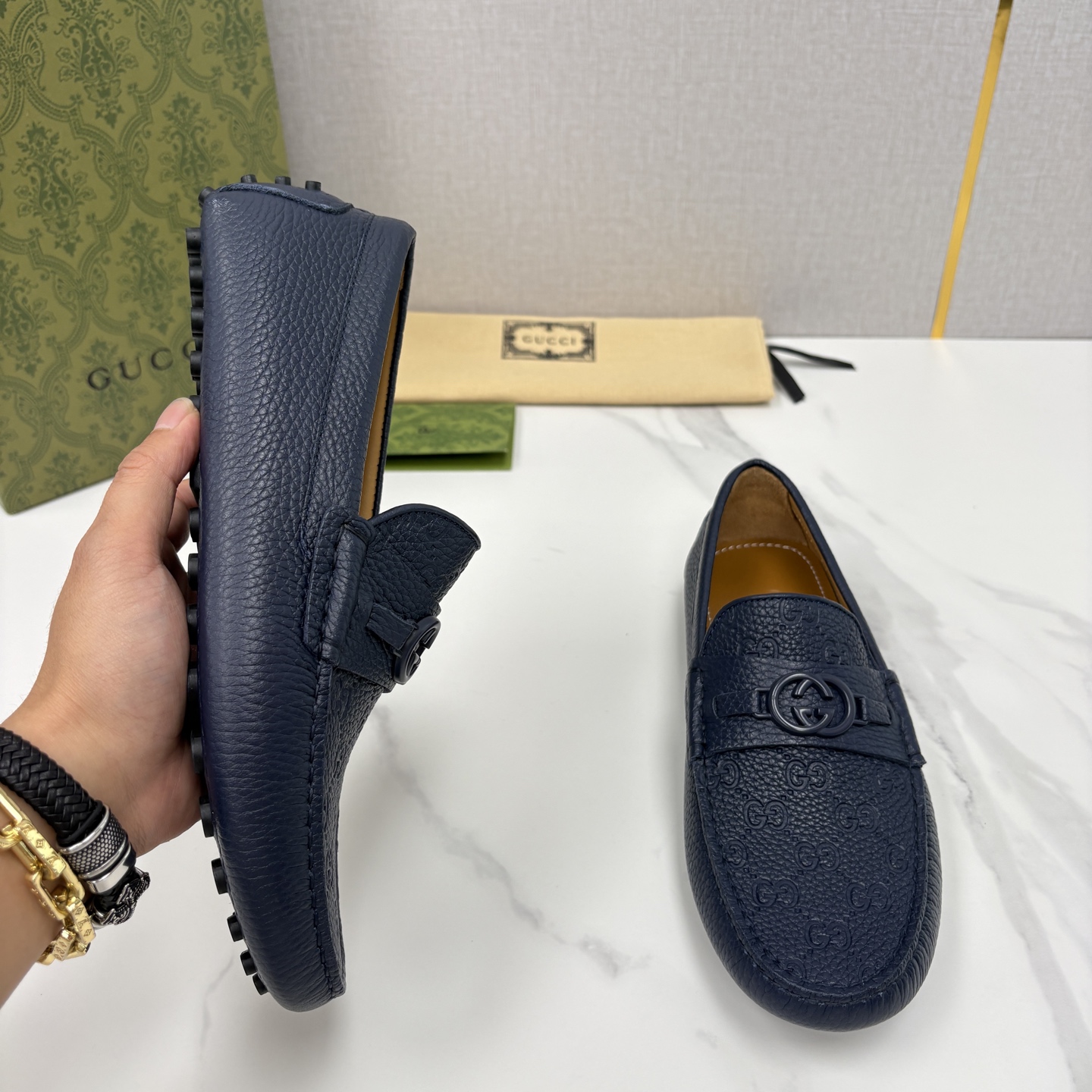 💋💍 G家 代购版 官网同步发售 GUCC* 古～驰 饰马衔扣男士驾车鞋 官方 7,300 经典款式豆豆