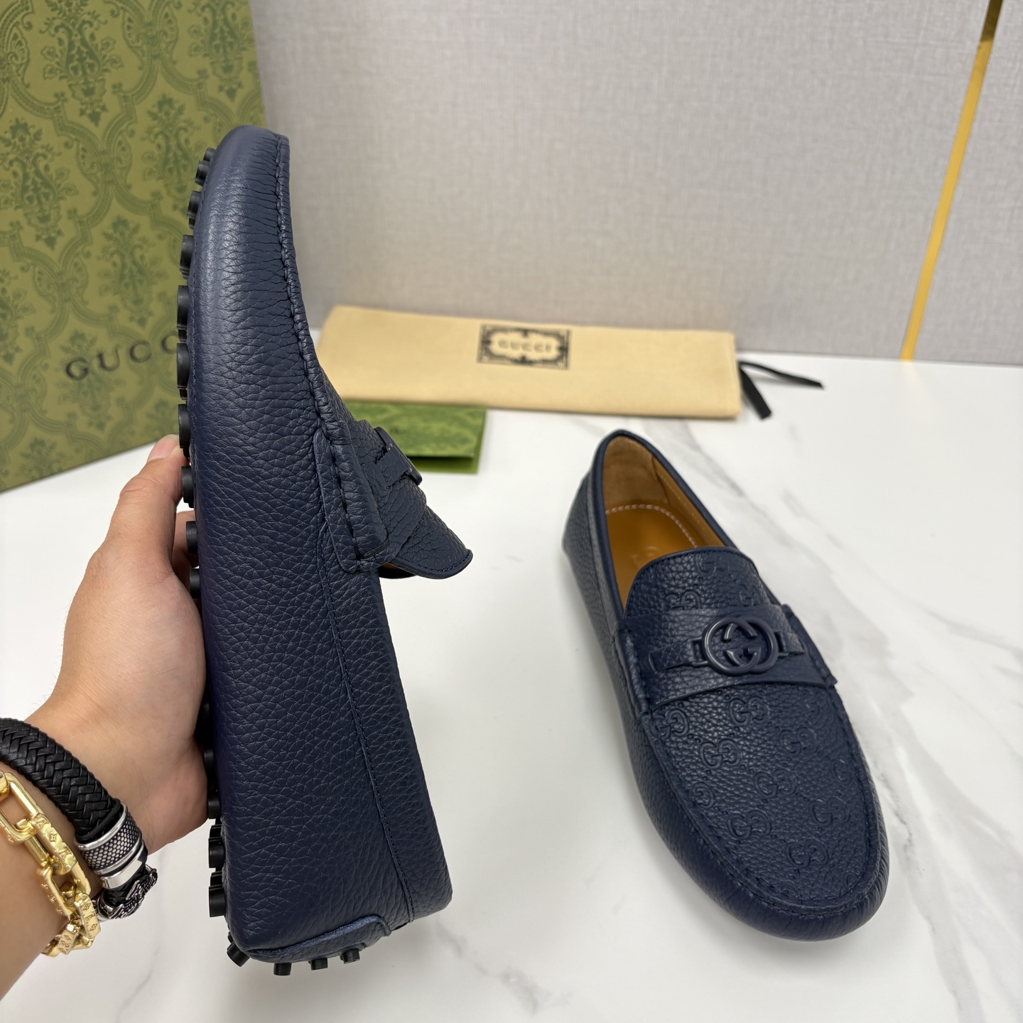 💋💍 G家 代购版 官网同步发售 GUCC* 古～驰 饰马衔扣男士驾车鞋 官方 7,300 经典款式豆豆