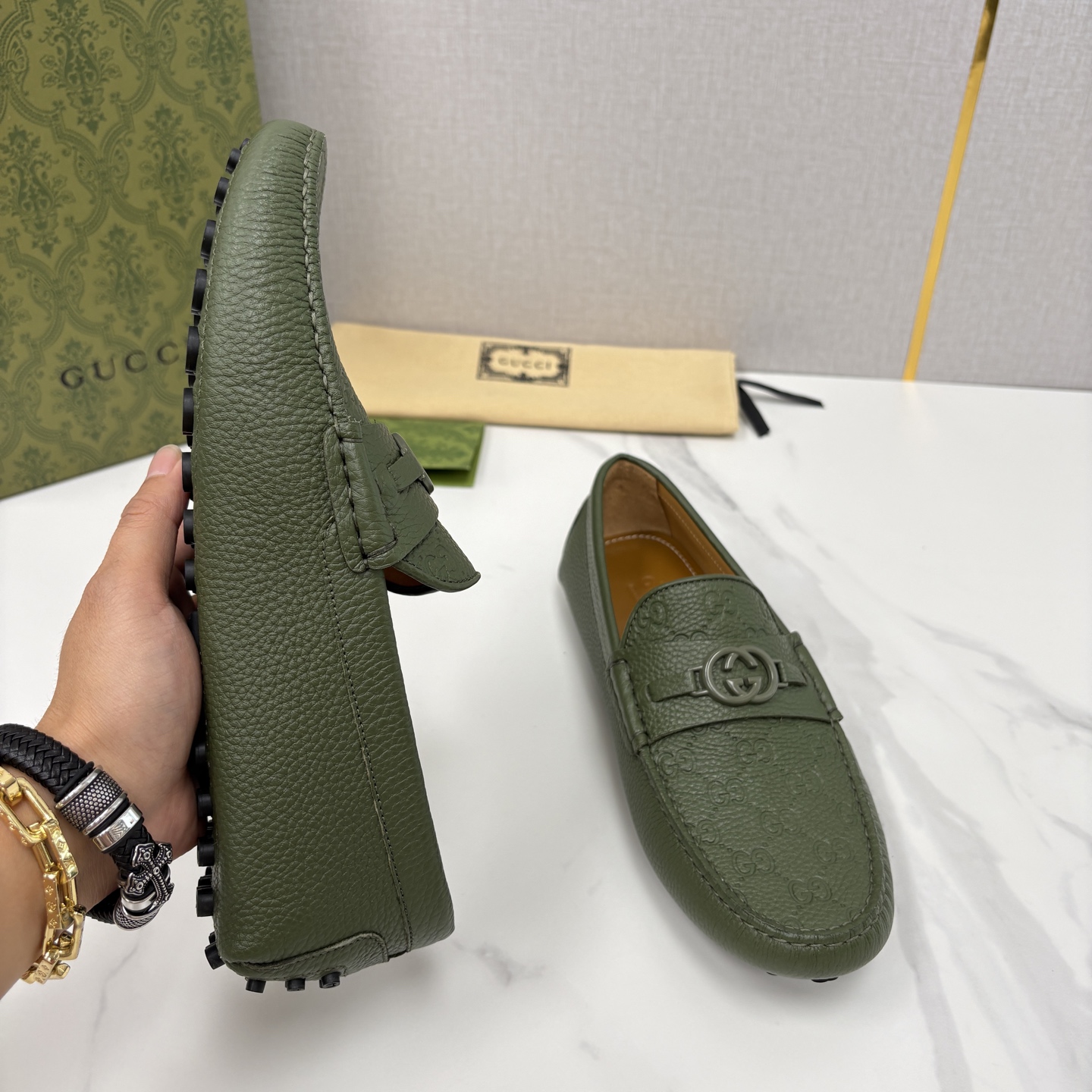 💋💍 G家 代购版 官网同步发售 GUCC* 古～驰 饰马衔扣男士驾车鞋 官方 7,300 经典款式豆豆