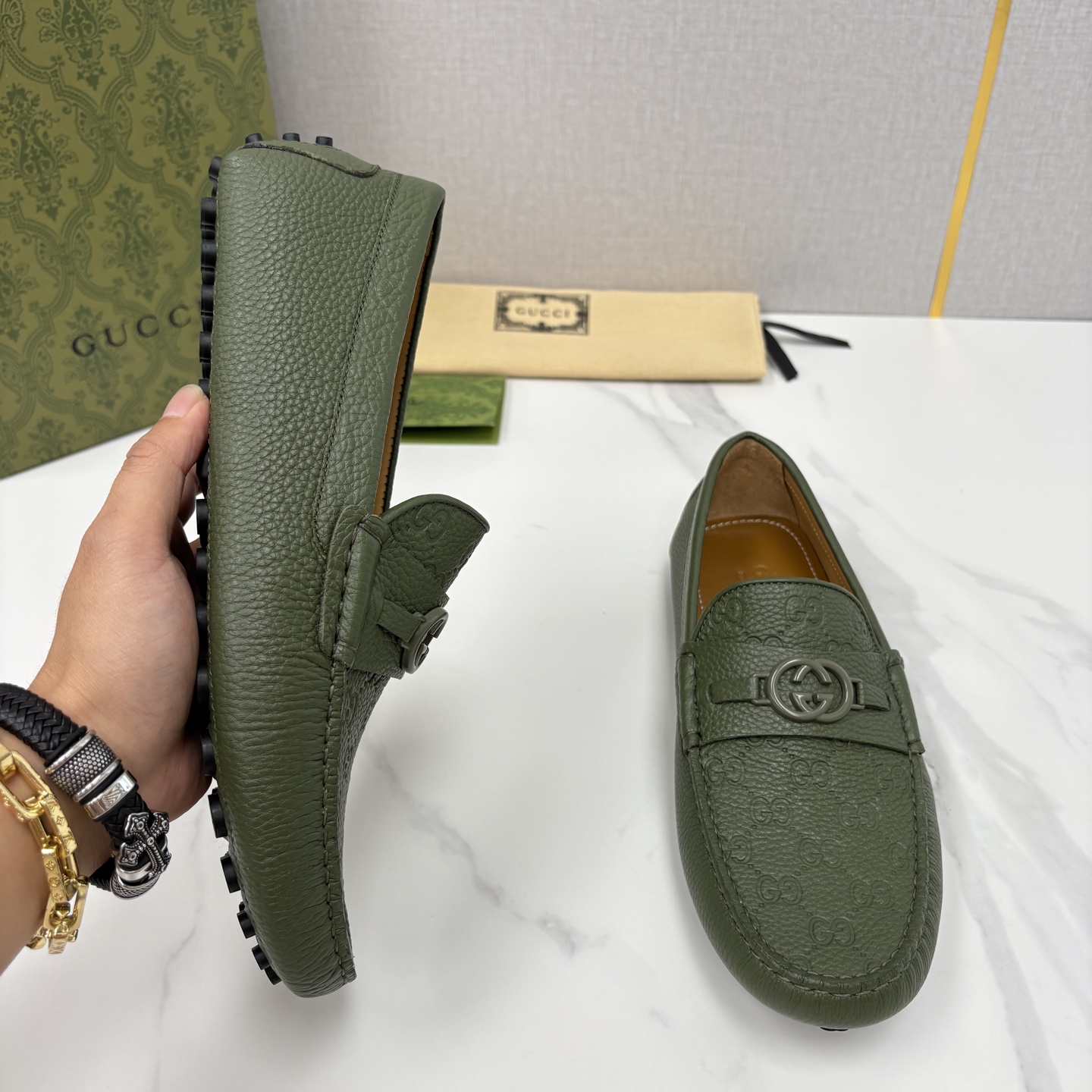 💋💍 G家 代购版 官网同步发售 GUCC* 古～驰 饰马衔扣男士驾车鞋 官方 7,300 经典款式豆豆