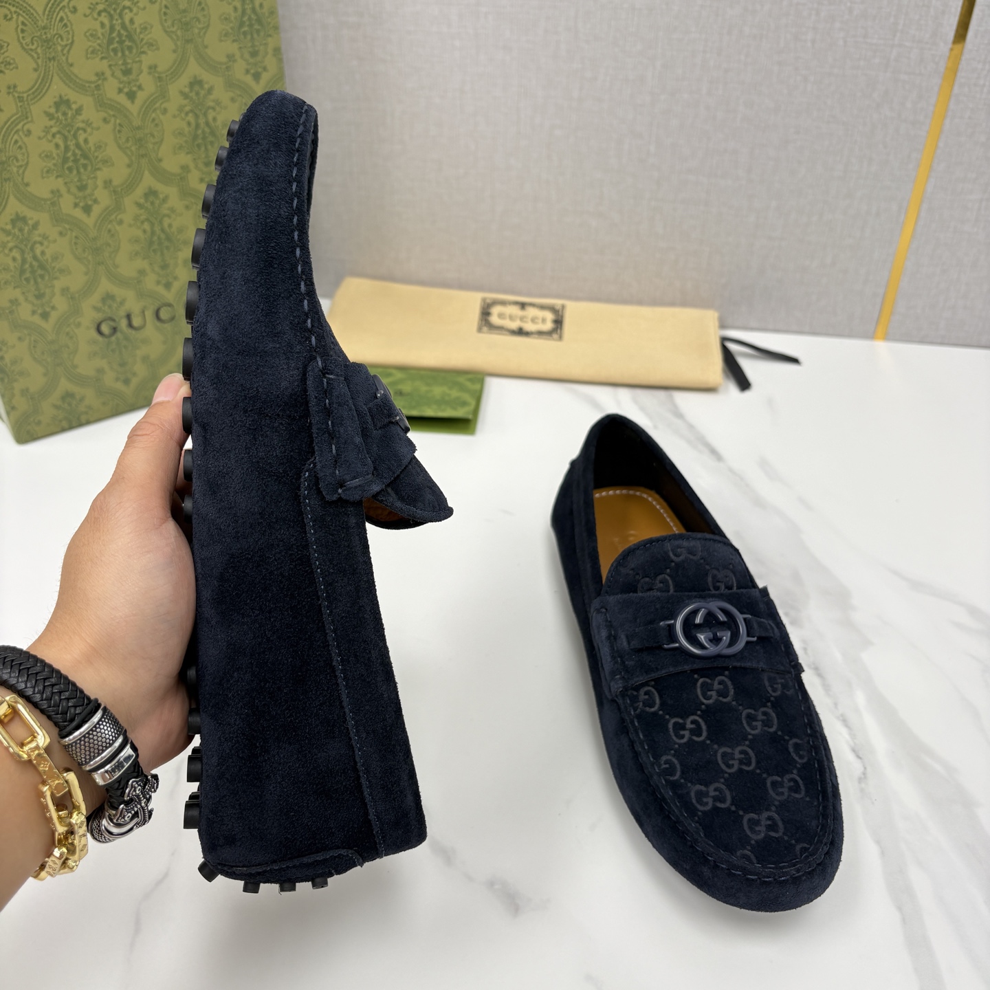 💋💍 G家 代购版 官网同步发售 GUCC* 古～驰 饰马衔扣男士驾车鞋 官方 7,300 经典款式豆豆