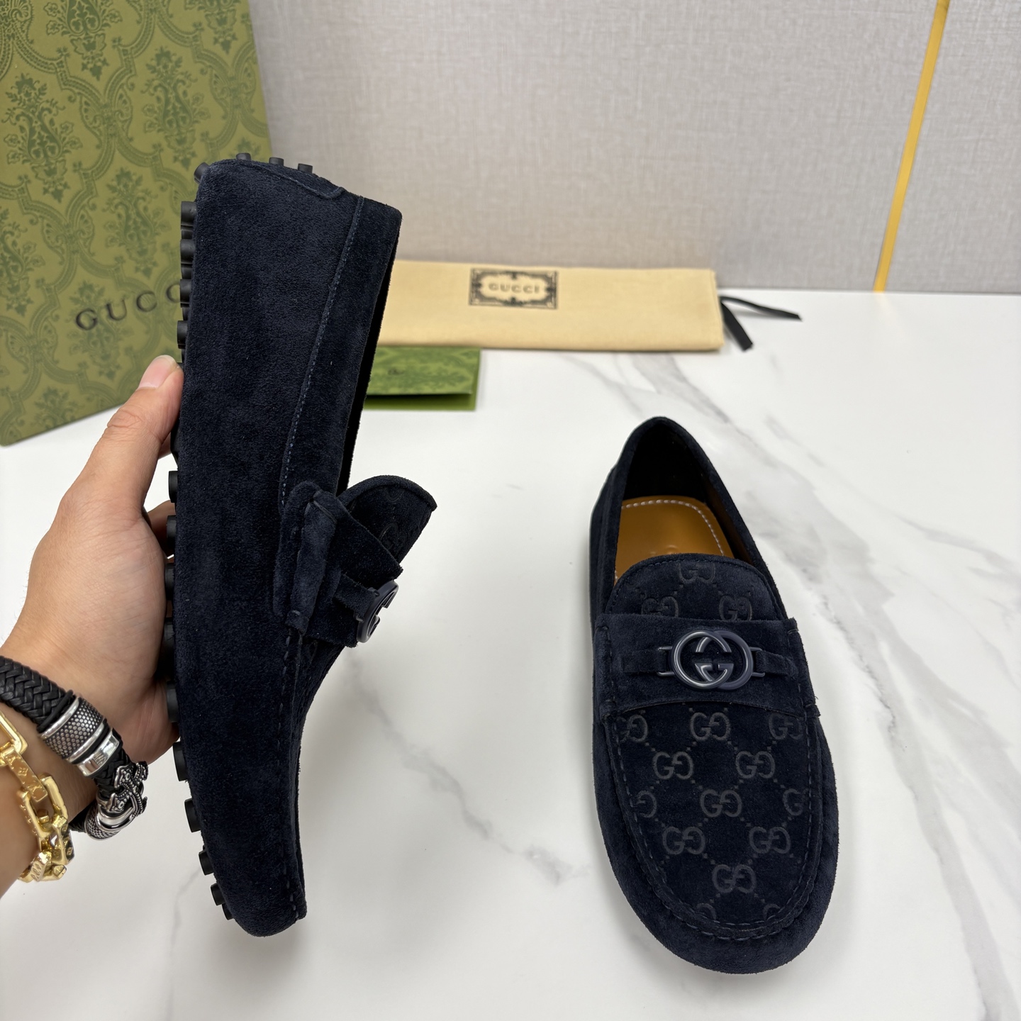 💋💍 G家 代购版 官网同步发售 GUCC* 古～驰 饰马衔扣男士驾车鞋 官方 7,300 经典款式豆豆