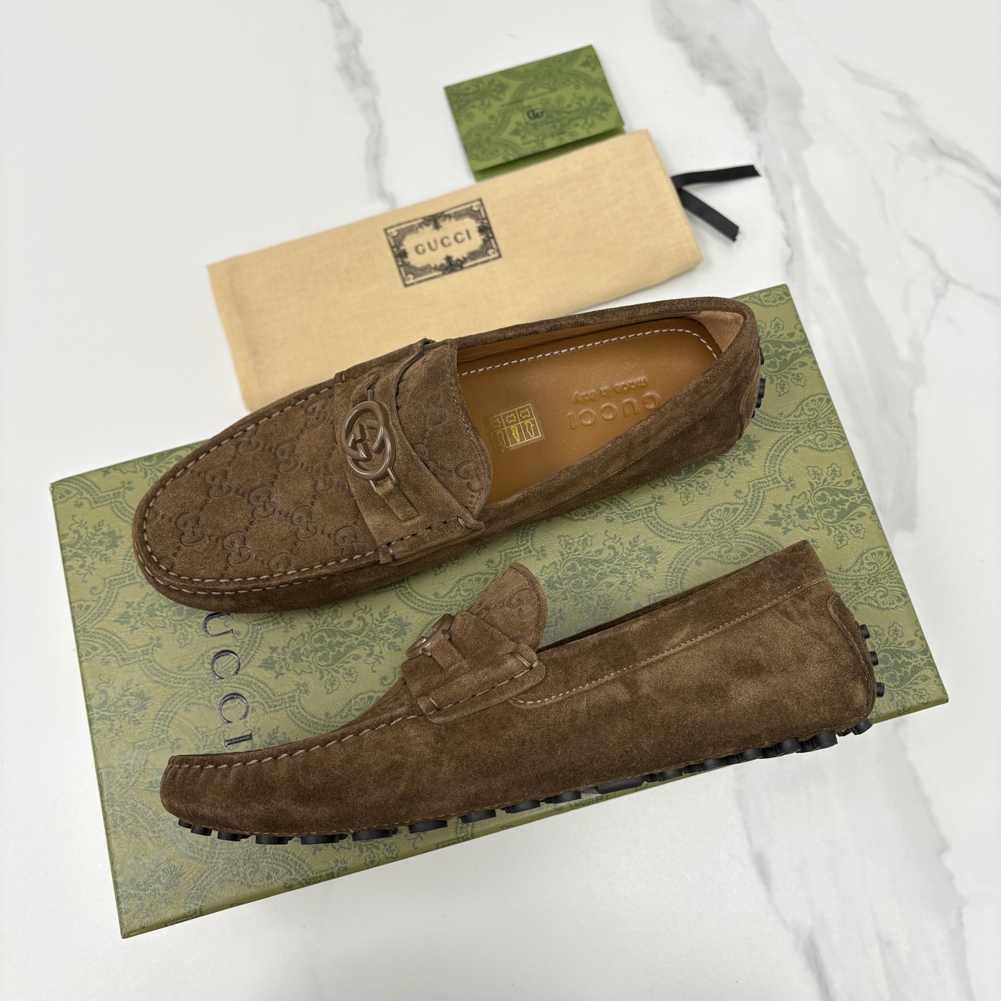 💋💍 G家 代购版 官网同步发售 GUCC* 古～驰 饰马衔扣男士驾车鞋 官方 7,300 经典款式豆豆