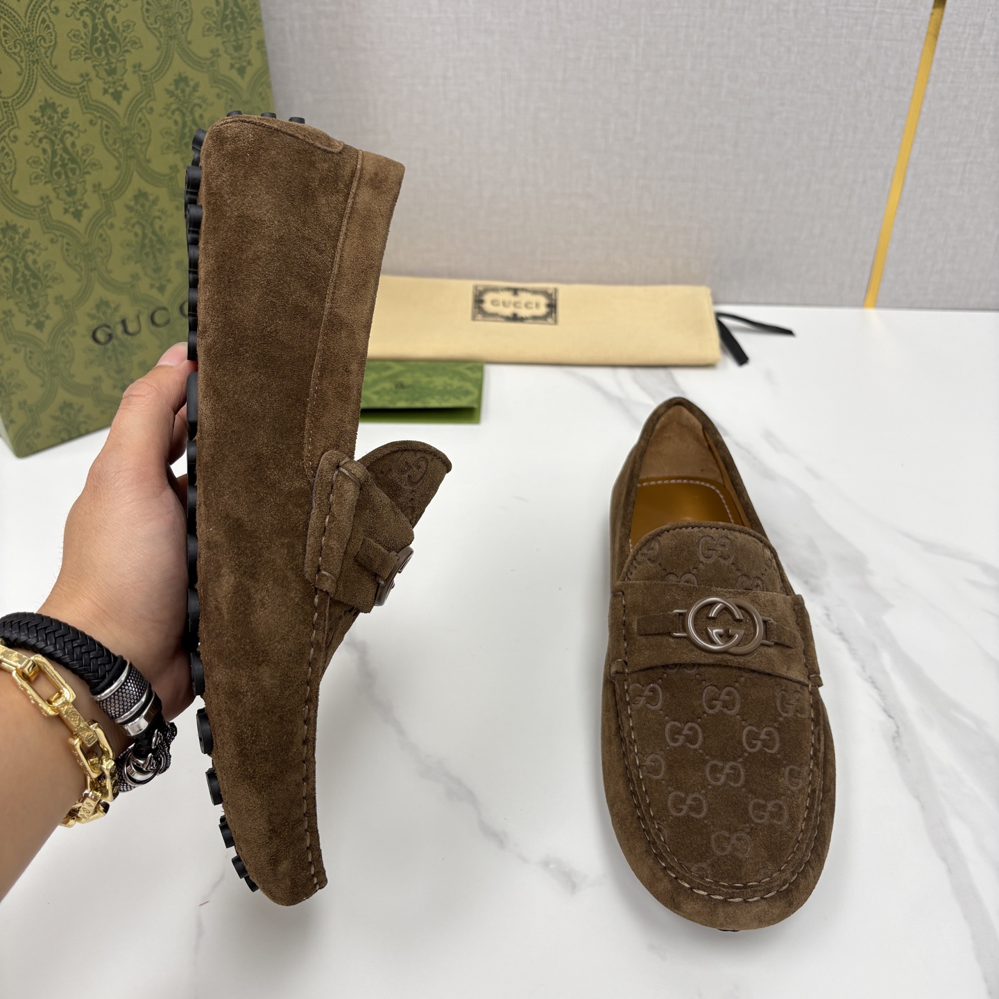 💋💍 G家 代购版 官网同步发售 GUCC* 古～驰 饰马衔扣男士驾车鞋 官方 7,300 经典款式豆豆