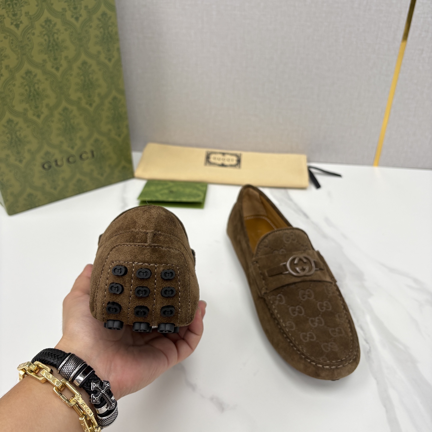 💋💍 G家 代购版 官网同步发售 GUCC* 古～驰 饰马衔扣男士驾车鞋 官方 7,300 经典款式豆豆