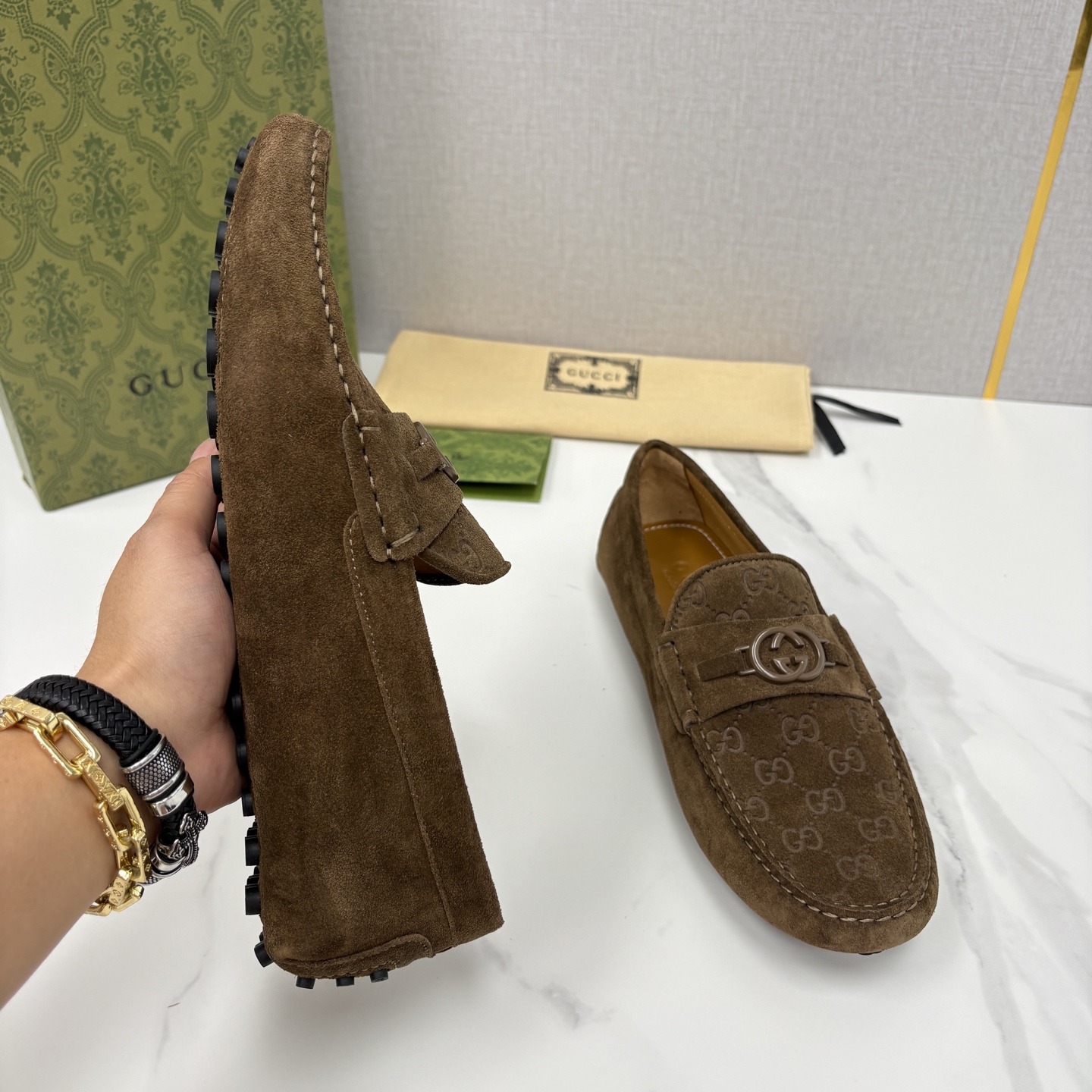 💋💍 G家 代购版 官网同步发售 GUCC* 古～驰 饰马衔扣男士驾车鞋 官方 7,300 经典款式豆豆