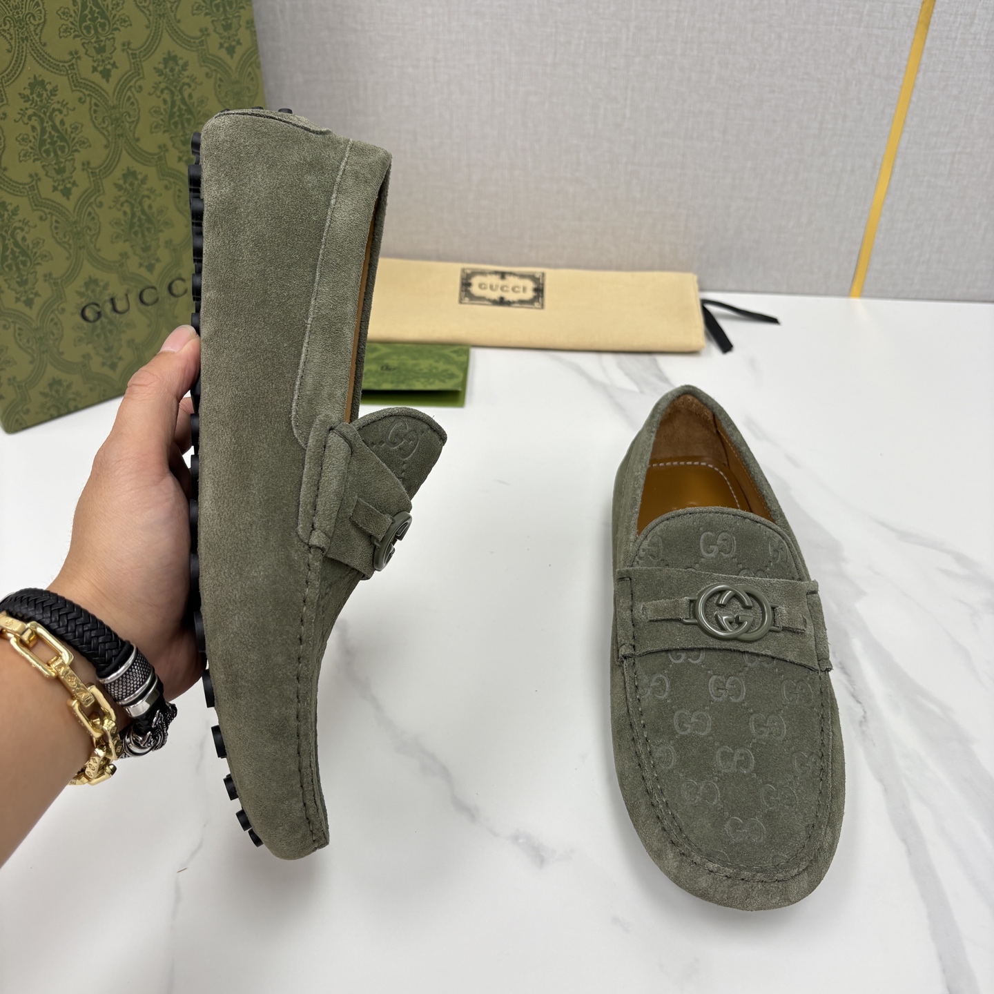 💋💍 G家 代购版 官网同步发售 GUCC* 古～驰 饰马衔扣男士驾车鞋 官方 7,300 经典款式豆豆