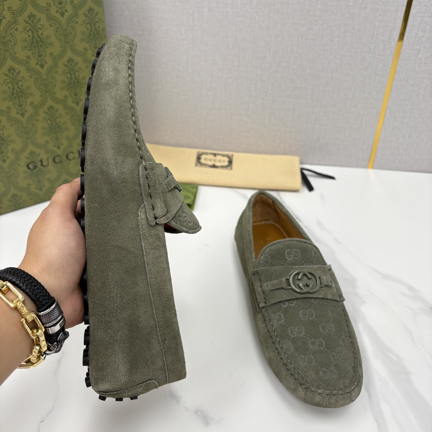 💋💍 G家 代购版 官网同步发售 GUCC* 古～驰 饰马衔扣男士驾车鞋 官方 7,300 经典款式豆豆