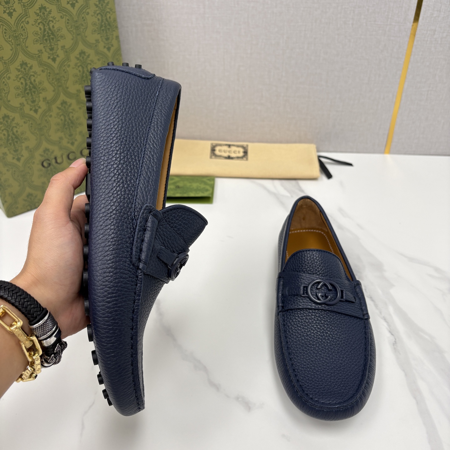 💋💍 G家 代购版 官网同步发售 GUCC* 古～驰 饰马衔扣男士驾车鞋 官方 7,300 经典款式豆豆